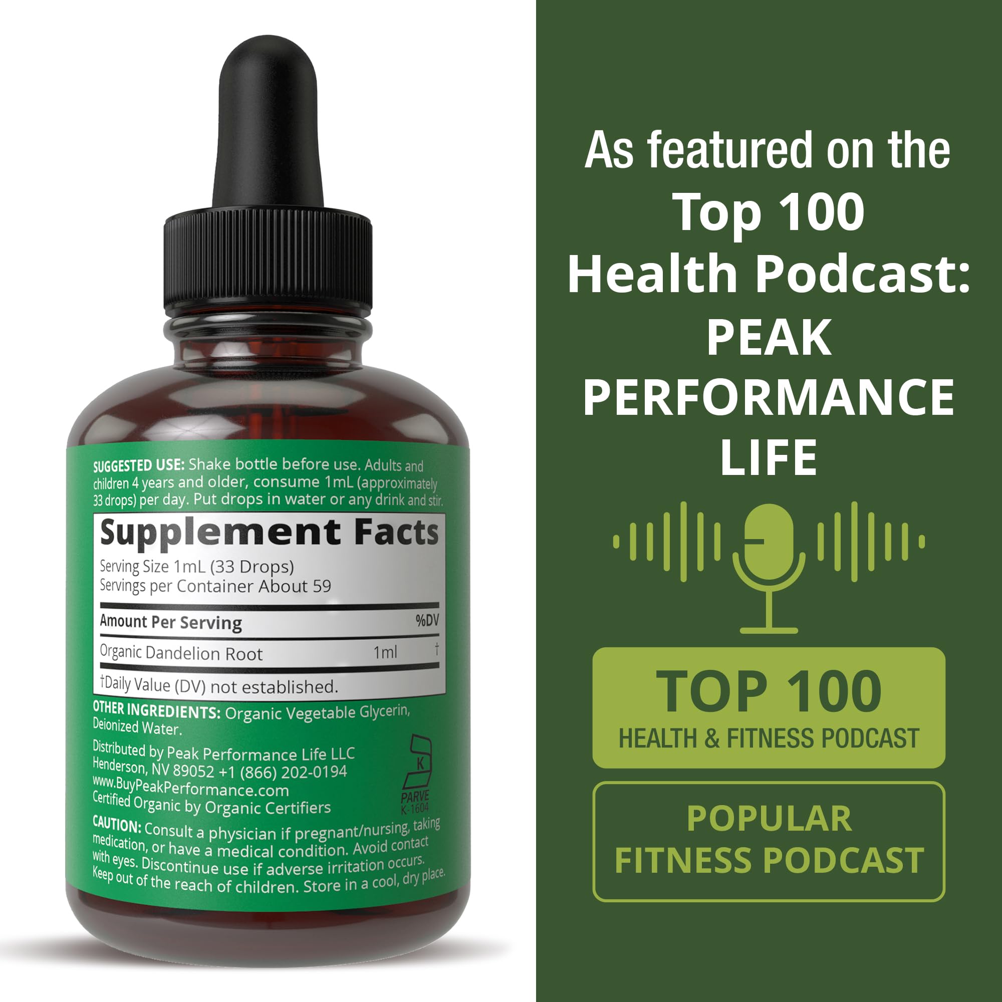 Dandelion Root Extract. USDA Organic Vegan Herbal Liquid Tincture Dandelions Supplement for Women and Men. Leaf Tonic for Immune, Liver, Gut Health. Zero Sugar, Gluten Free Supplements Not Capsules Peak Performance Au supplements