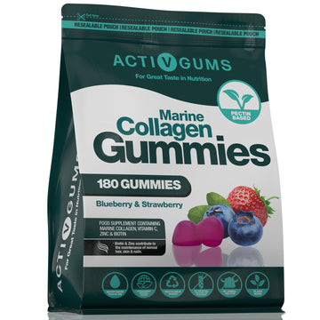 Marine Collagen Complex 180 Gummies. Strawberry & Blueberry Flavour. Resealable & Recyclable Pouch. Contains Marine Collagen, Vitamin C Activ Gums Au supplements