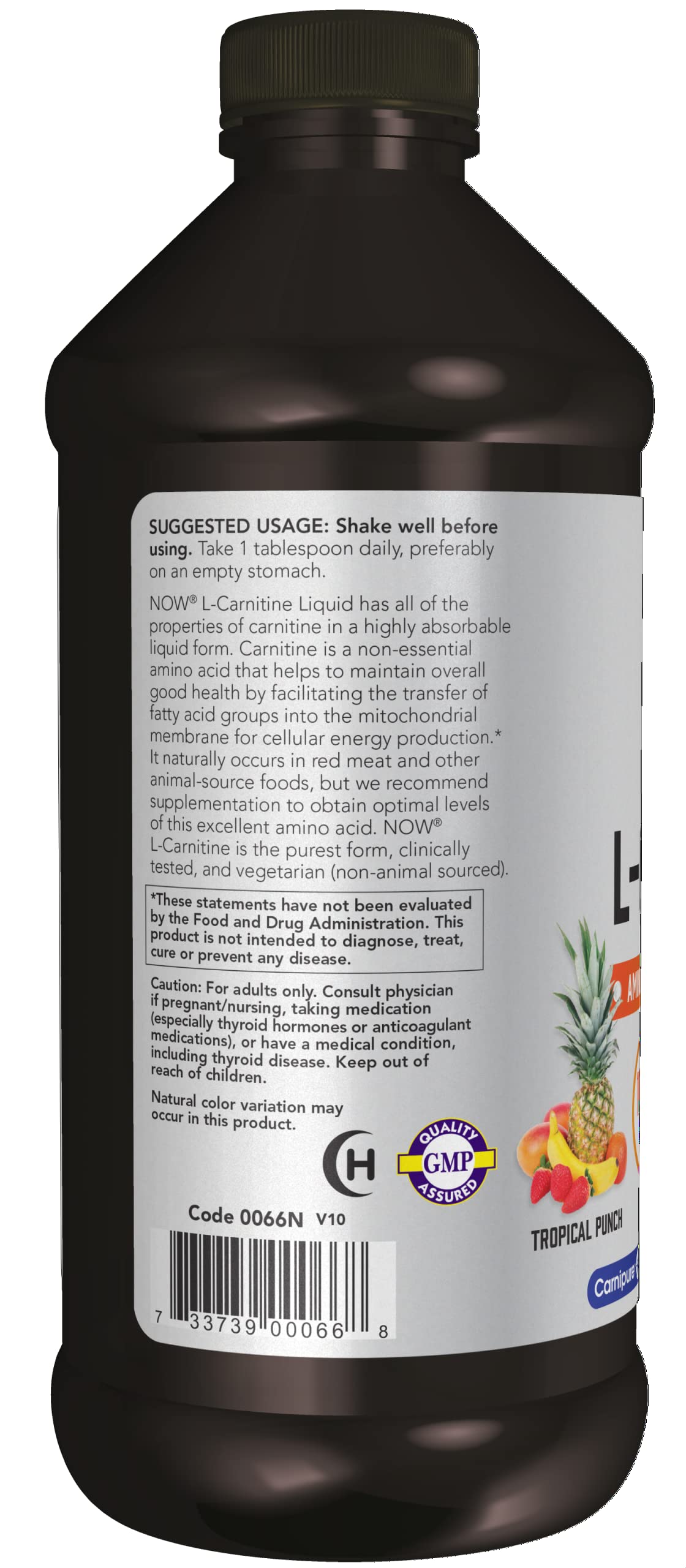 NOW Sports Nutrition, L-Carnitine Liquid 1,000 mg, Highly Absorbable, Tropical Punch NOW Au supplements