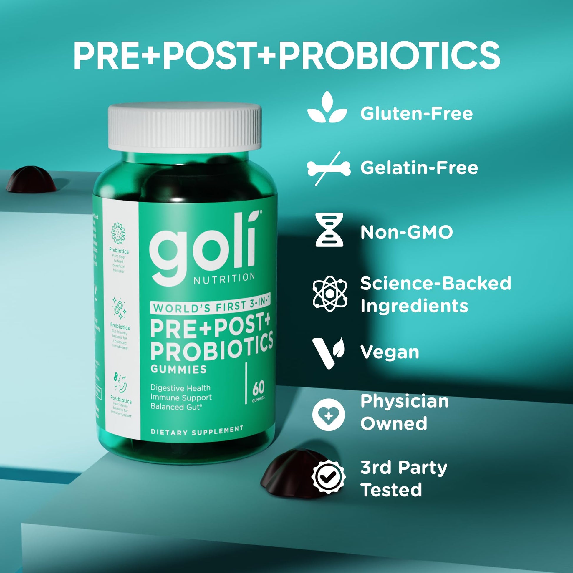 Goli Pre Pro Postbiotic Gummies - Worlds First 3-in-1 Formula with DE111 Probiotics, XOS Prebiotics, MCC1849 Postbiotics - Vegan, Non-GMO, Gluten-Free Goli Au supplements