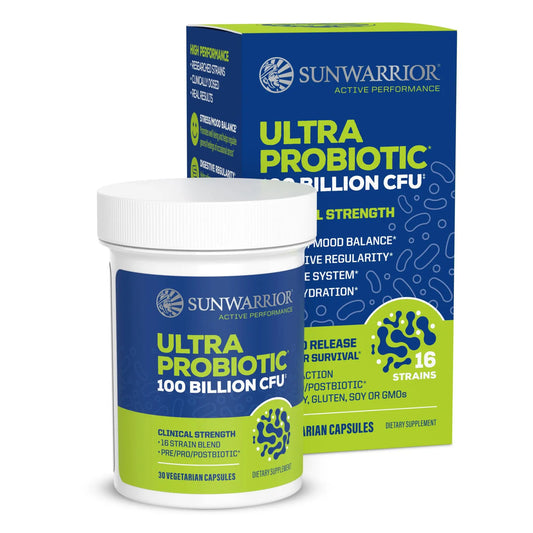 Probiotic for Gut Health 100 Billion CFU Probiotics Supplement Capsules 16 Strains Prebiotics + Postbiotics for Gut Immune & Colon Health Energy & Endurance Support Soy-Free Non-GMO 30 Capsule Serving SunwarriorAU supplements
