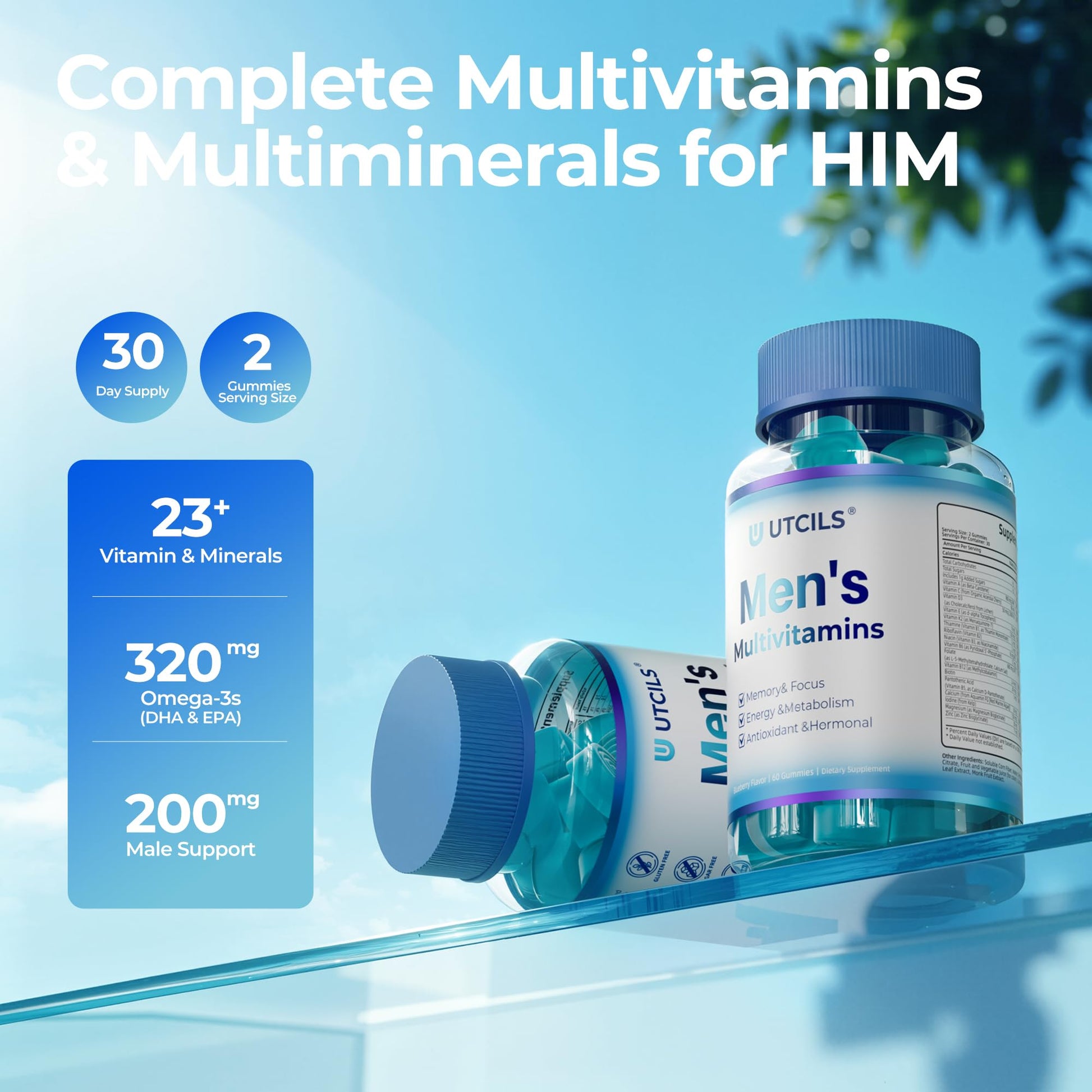 Mens Multivitamin Gummies for Men Daily - Zero Sugar Adult Gummy Vitamins with Saw Palmetto, Omega 3 DHA EPA, Probiotics 5B CFU, CoQ10, Turmeric Ginger for Prostate, Heart, Brain & Energy Support Utcils Au supplements