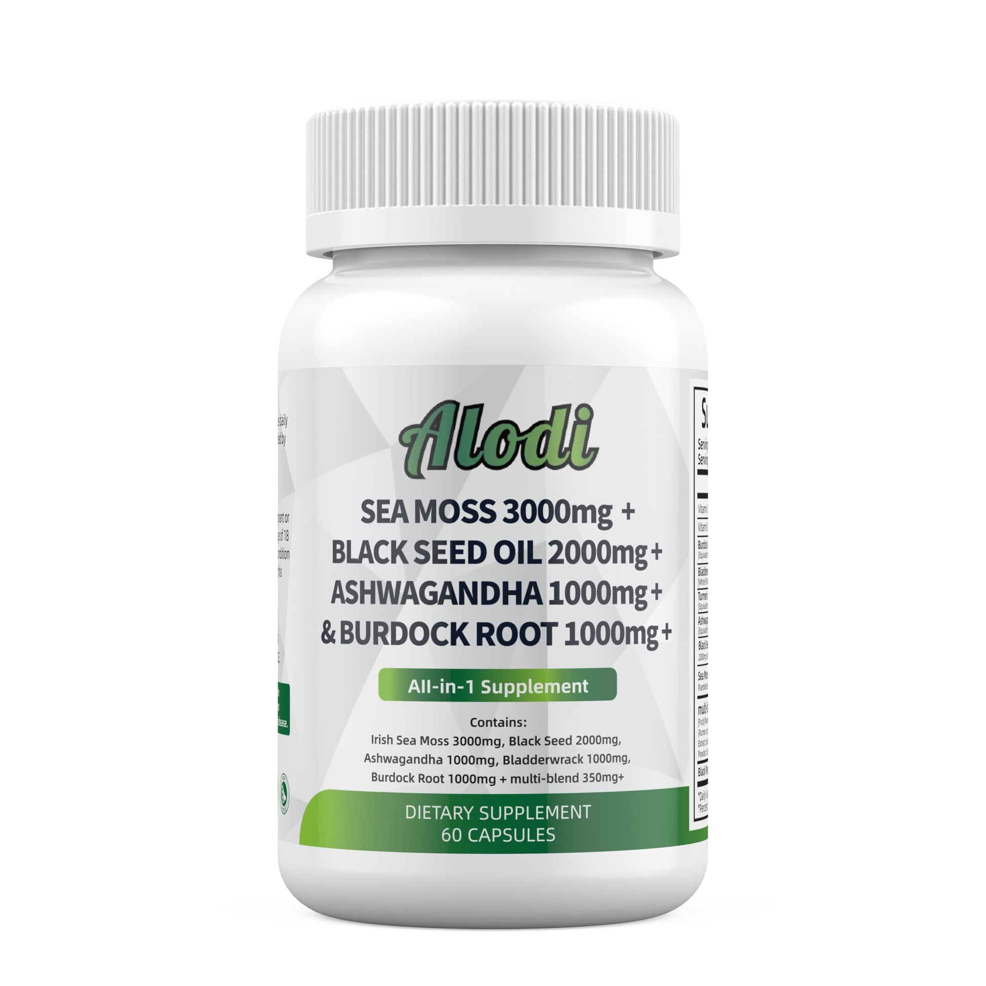 Sea Moss 3000mg Black Seed Oil 2000mg Ashwagandha 1000mg Turmeric 1000mg Alodi Au supplements