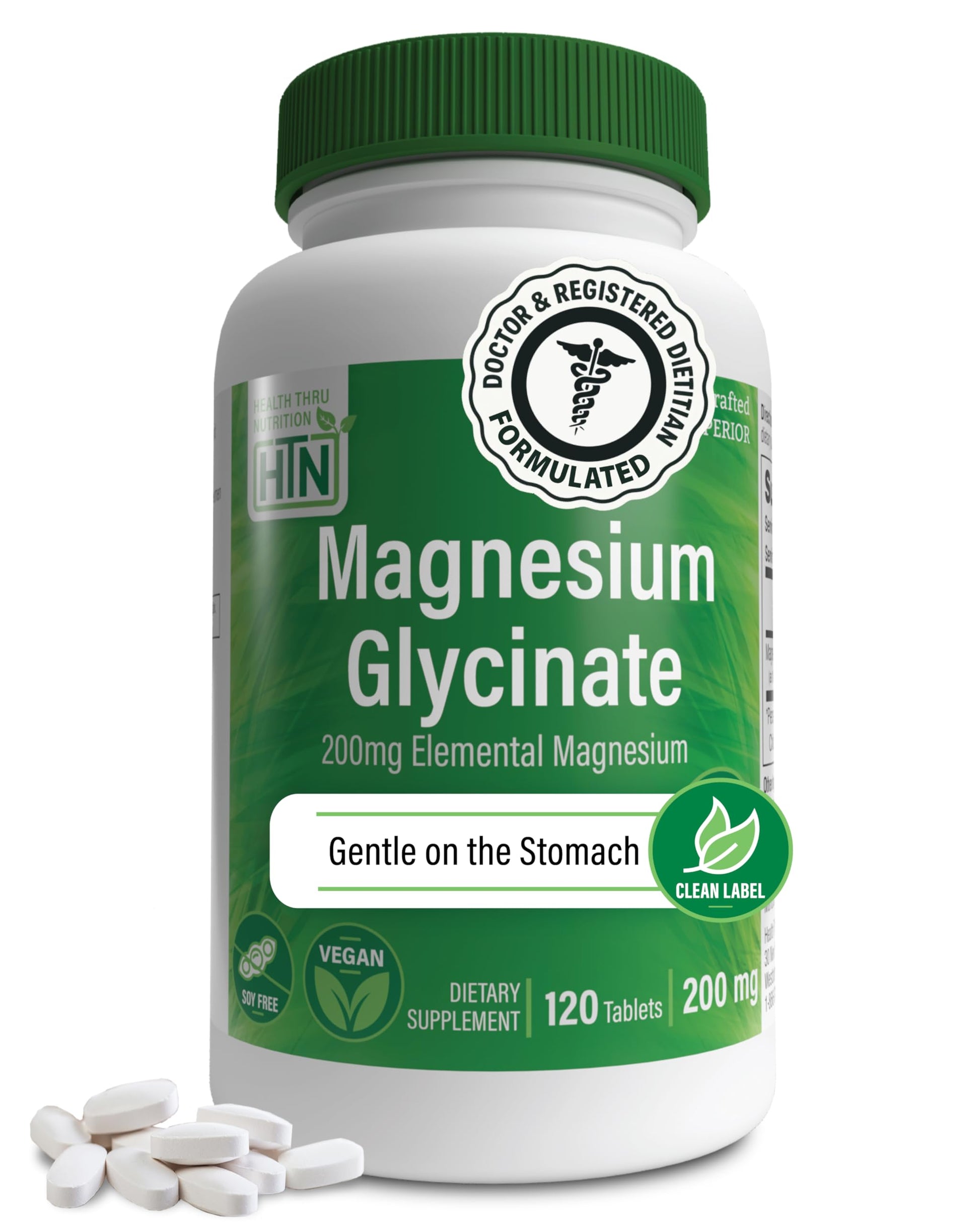 Magnesium Glycinate - Muscle, Nerves, Relaxation & Sleep Supplement | 200mg Elemental Magnesium Fully Reacted Chelated | Gentle on the Stomach | Non-GMO 120 Tablets | by Health Thru Nutrition Health Thru Nutrition Au supplements