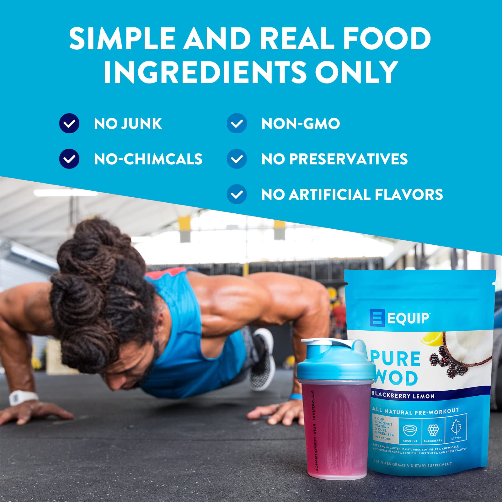 Equip Foods PureWOD All Natural Pre-Workout Powder - 200mg Green Tea Caffeine, BCAA Equip Au supplements