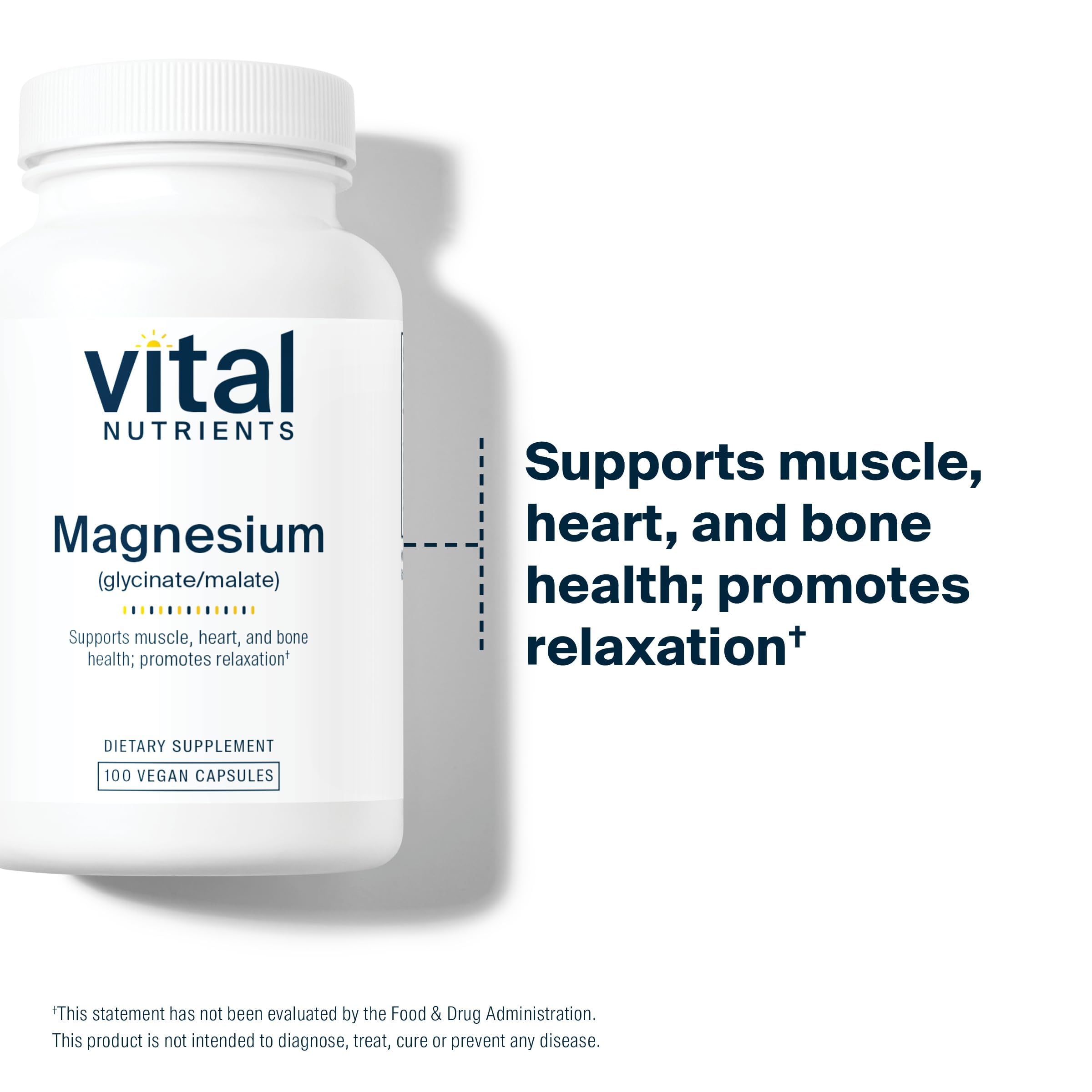 Vital Nutrients Magnesium Glycinate + Malate - 120mg Vegan Magnesium Supplement for Women and Men - Muscle, Heart, Bone Support* - Promotes Relaxation - Gluten, Dairy and Soy Free - 100 Capsules Vital Nutrients Au supplements