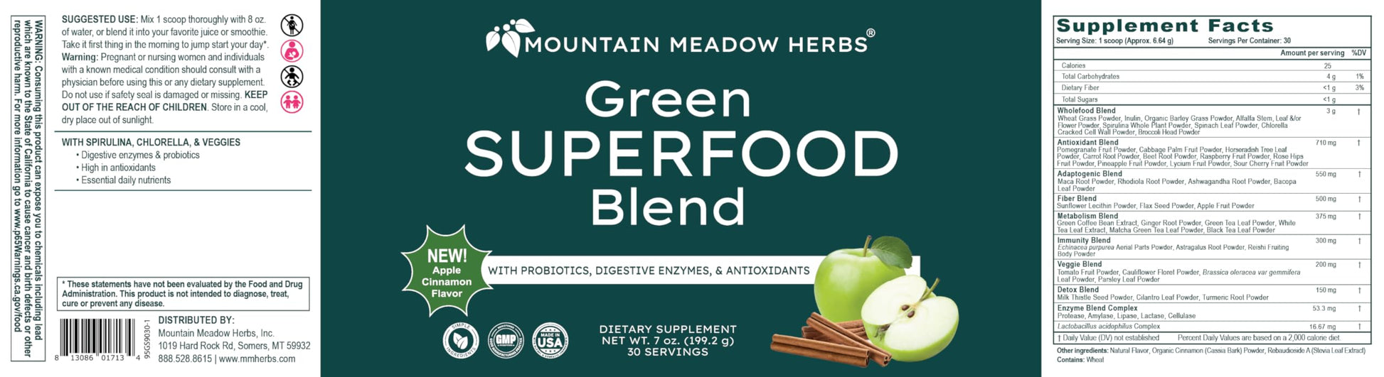 Mountain Meadow Herbs Green Superfood Blend – Spirulina, Chlorella, Mushrooms, Probiotics, Digestive Enzymes, Antioxidants – Organic Greens Powder for Energy & Gut Health – 30 Servings Mountain Meadow Herbs Au supplements