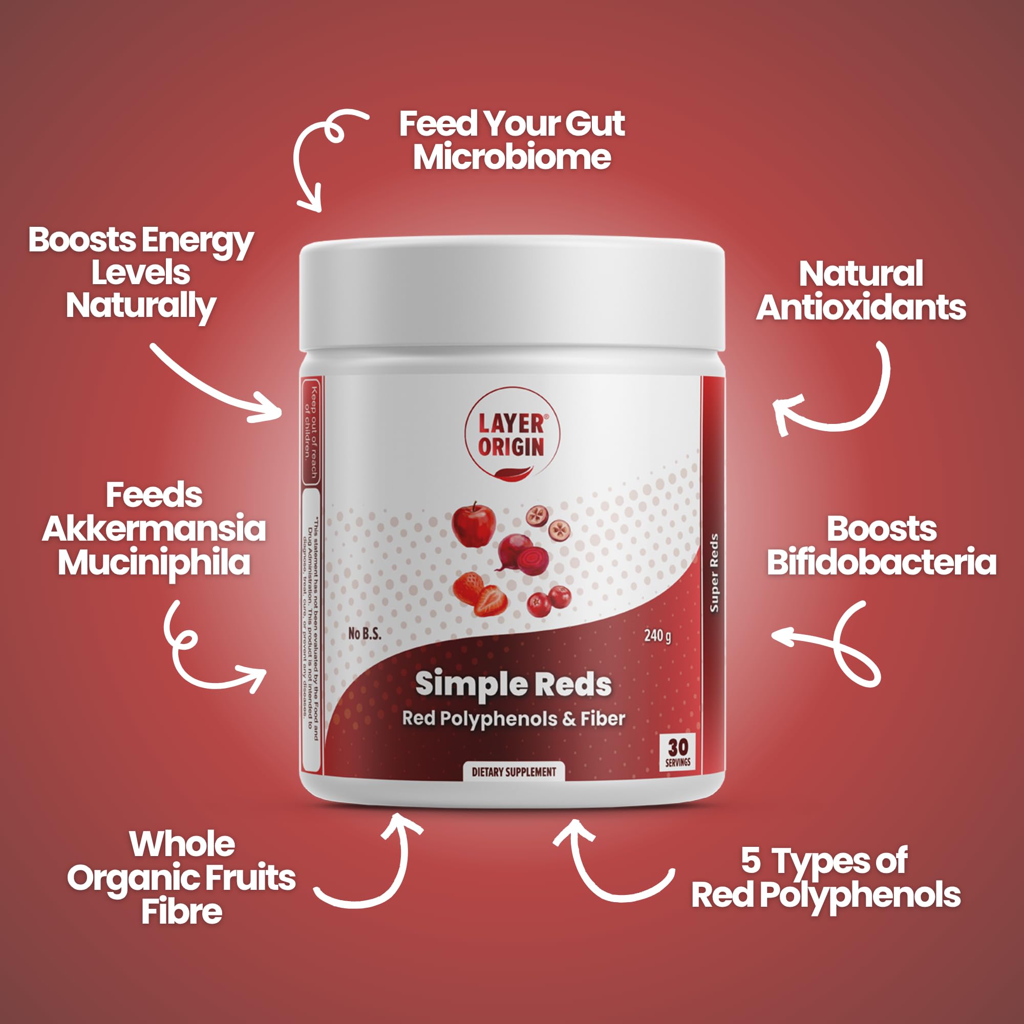 Layer Origin Simple Reds - Organic Red Polyphenols Whole Fruit Powder | Five Real Whole Fruits | 30 Servings Layer Origin Au supplements