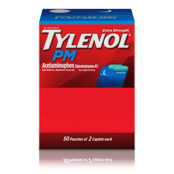 Tylenol PM Extra Strength Nighttime Pain Reliever Sleep Aid Caplets with Acetaminophen & Diphenhydramine HCl, Relief for Nighttime Aches & Pains, Travel Size, 50 Packs of 2 Caplets Tylenol Au supplements