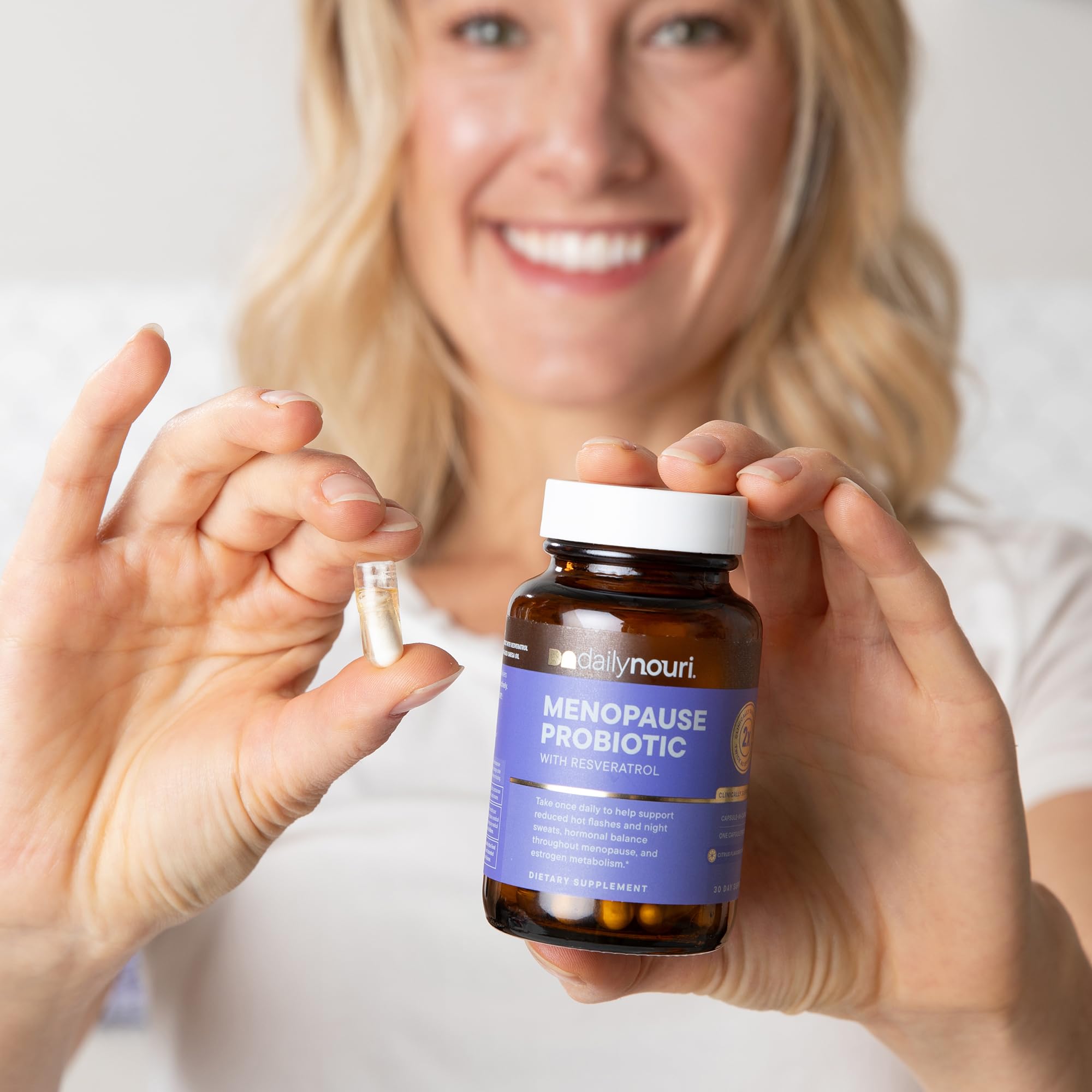 Daily Nouri Menopause Probiotics for Women | Hormonal Balance, Hot Flashes, Night Sweats & Gut Health | 3 Clinically Studied Strains + Resveratrol & Omega | 30-Day Supply Daily Nouri Au supplements