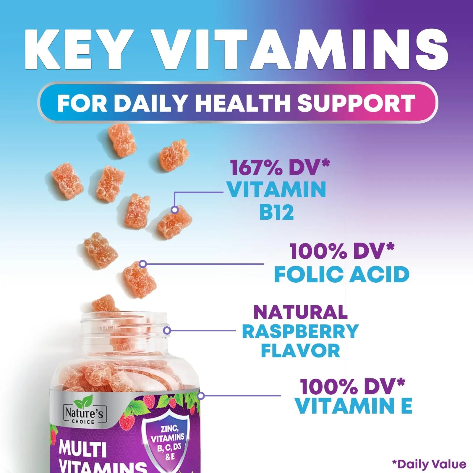 Multivitamin Gummies for Adults - Complete Adult Multivitamins Gummy with Essential Vitamins A, C, D, E, & High Potency B12 for Women & Men Nature's Choice Au supplements