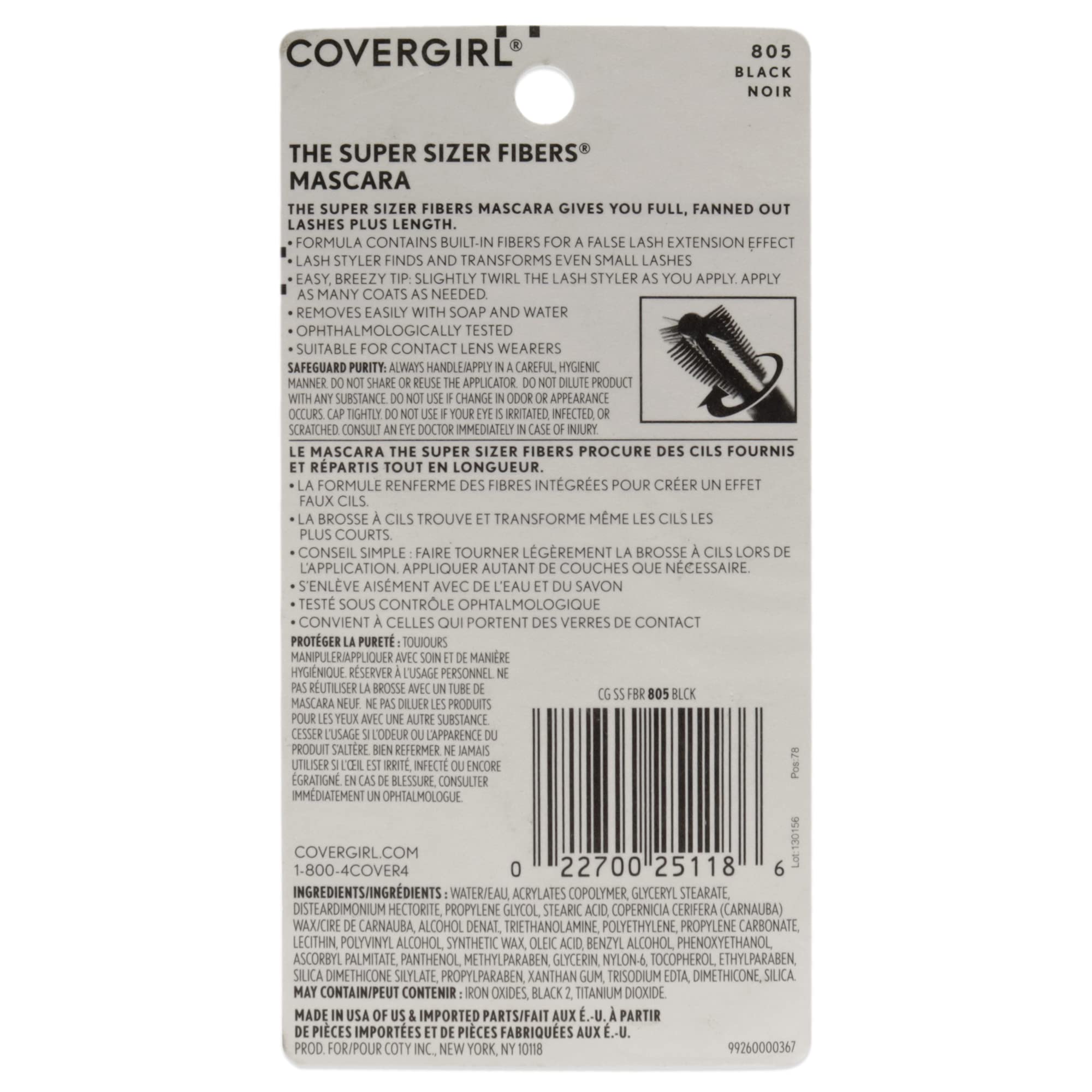 COVERGIRL Super Sizer Fibers Mascara, Black 805, 0.35 Ounce (Packaging May Vary) Volumizing Mascara with Brush COVERGIRL Au supplements