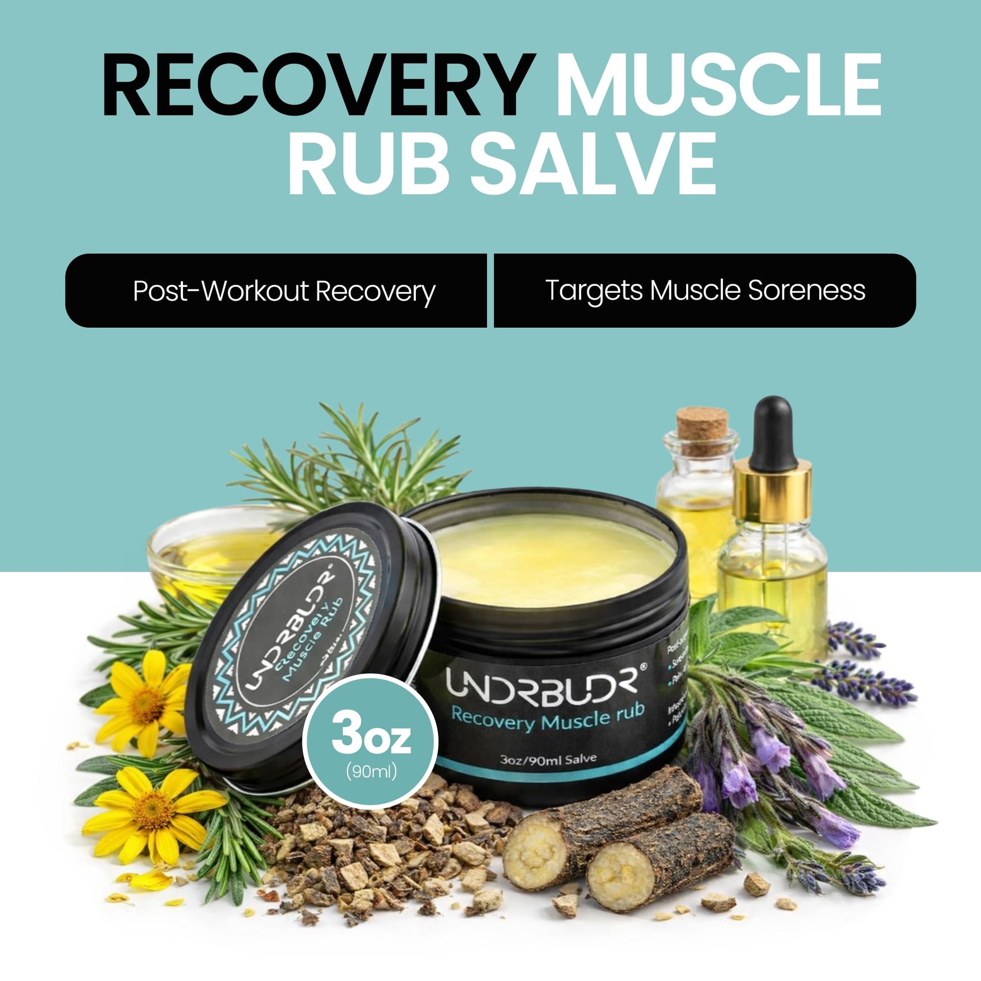 UNDRBUDR Post-Activity Recovery Muscle Rub Salve with Arnica, Comfrey & Essential Oils- Balm for Muscle Soreness, Joint Discomfort & Post-Workout Recovery, Natural Formula for Active Lifestyles (3 oz) UNDRBUDR Au supplements