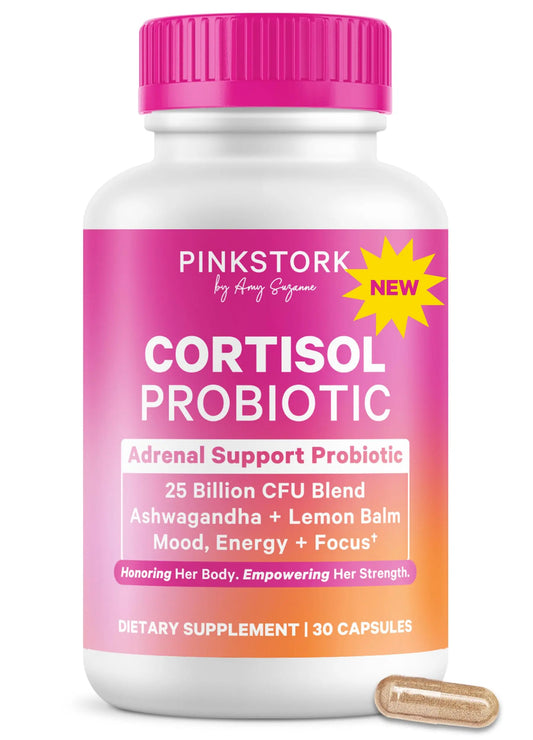 Pink Stork Cortisol Probiotic for Women – Mood and Adrenal Support Supplement – Ashwagandha, Lemon Balm, Chamomile, 25 Billion CFU – Gut Health, Energy, Focus – Lower Cortisol – 30 Capsules Pink StorkAU supplements