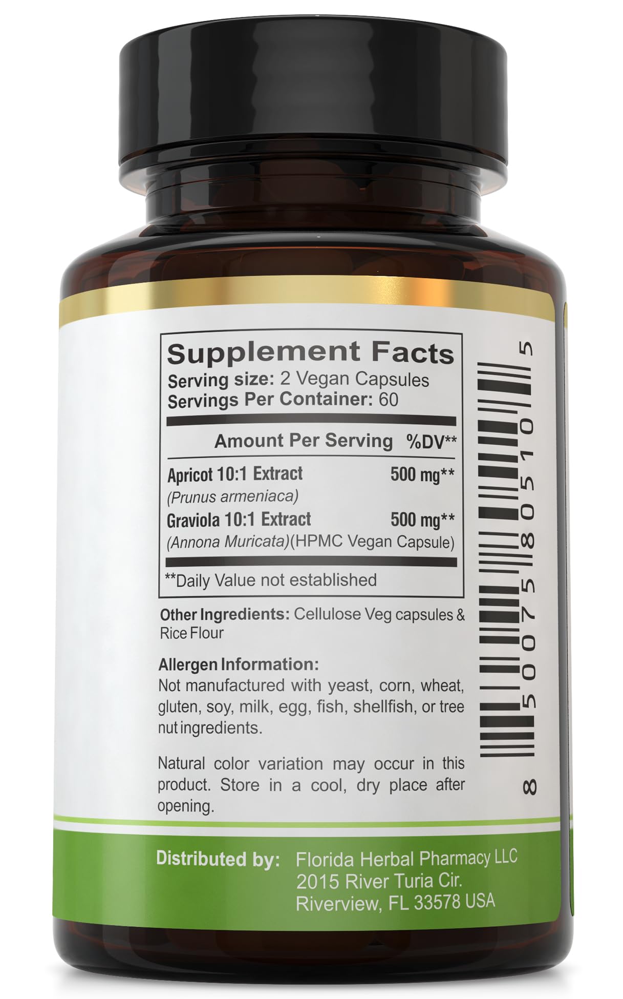 Florida Herbal Pharmacy, Apricot-Graviola Supplement Capsules 10:1 (120 Capsules), 1000 mg Serving (Pack of 1) Florida Herbal Pharmacy Au supplements