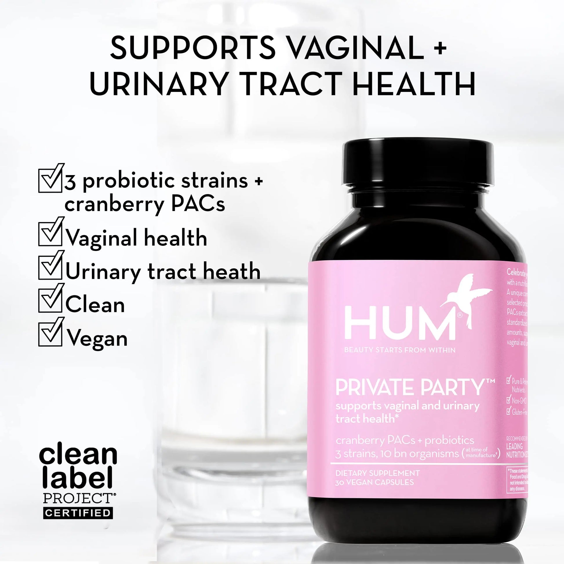 HUM Private Party Vaginal Probiotics for Women, pH Balance and Urinary Tract Support Vaginal Probiotic Supplement with Cranberry & Lactobacillus Blend, Women's Health Cranberry Pills, 90 Capsules HUM Au supplements