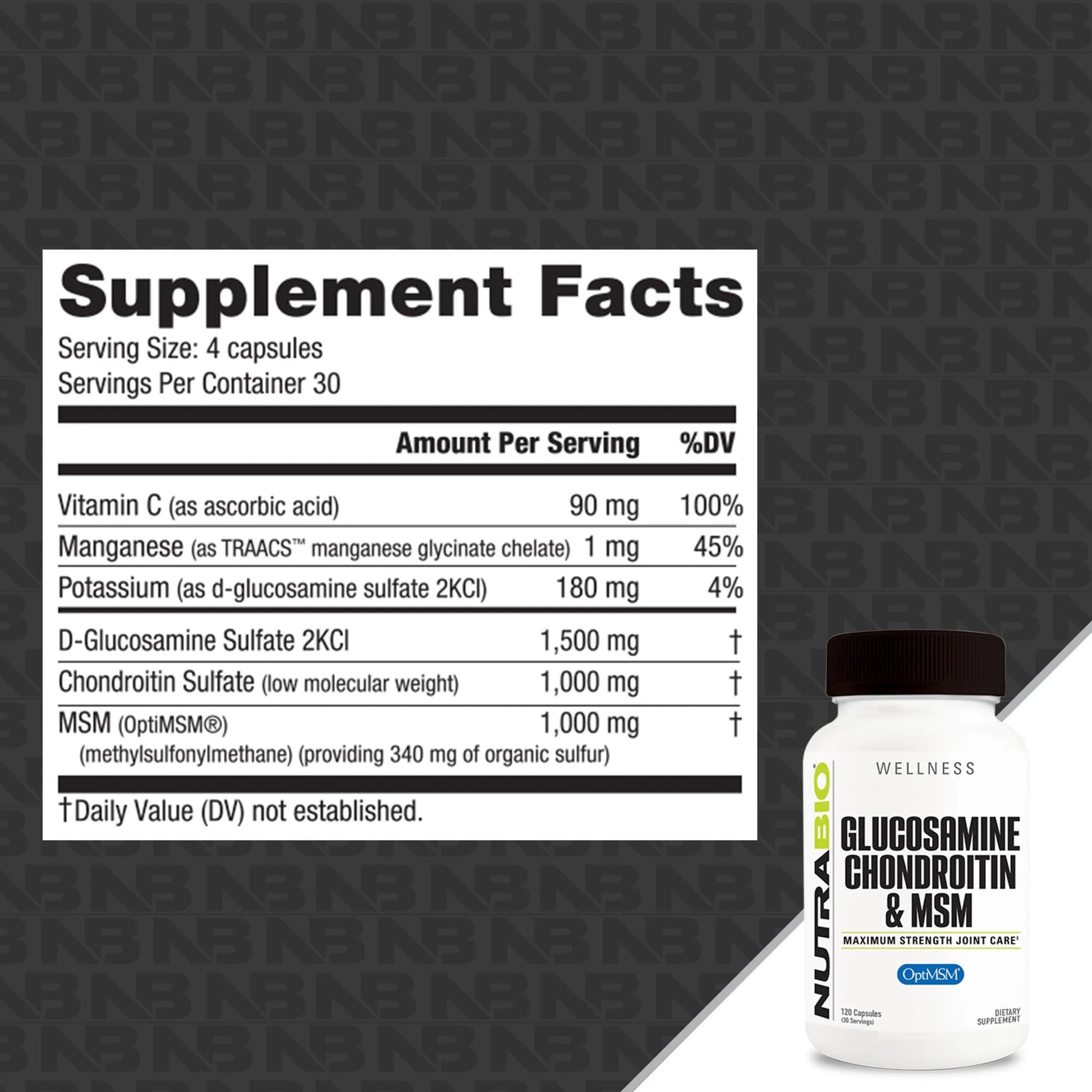 NutraBio Glucosamine Chondroitin & OptiMSM Supplement, Joint Support Formula - 120 Capsules (120 Count) NutraBio Au supplements