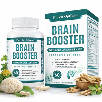 Purely Optimal Brain Booster Nootropic Supplement – Brain Support for Memory, Focus, Clarity, Jitter-Free Energy for Adults, Seniors– with Ginkgo Biloba, Alpha GPC, Lion’s Mane – 60 Capsules Purely Optimal Au supplements