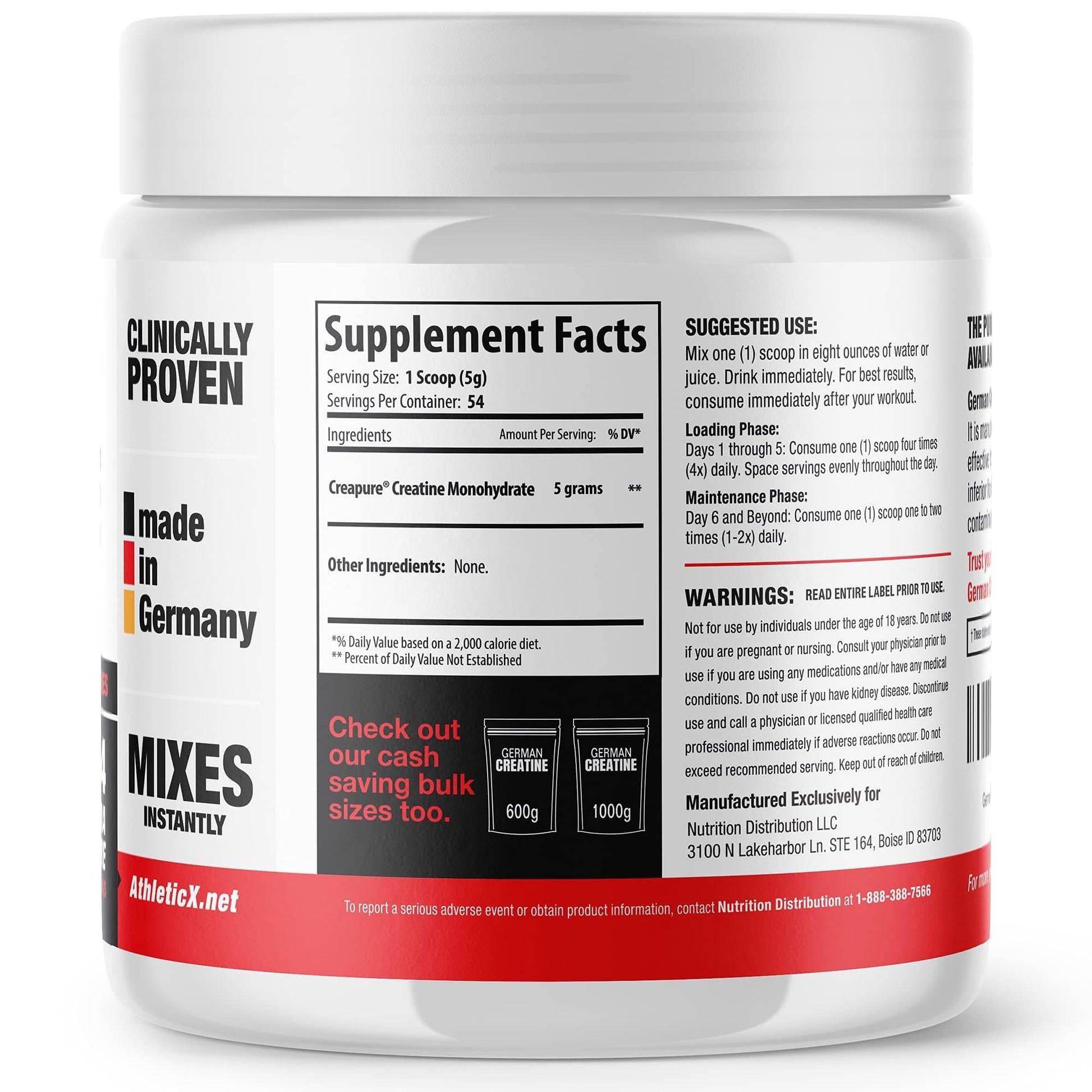 German Creatine - Micronized Creatine Monohydrate Powder, 99.99% Pure Creapure for Muscle Growth, Strength & Performance, Supports Muscle Recovery, 3rd Party Tested, Unflavored - 270g (54 Servings) German Creatine Au supplements