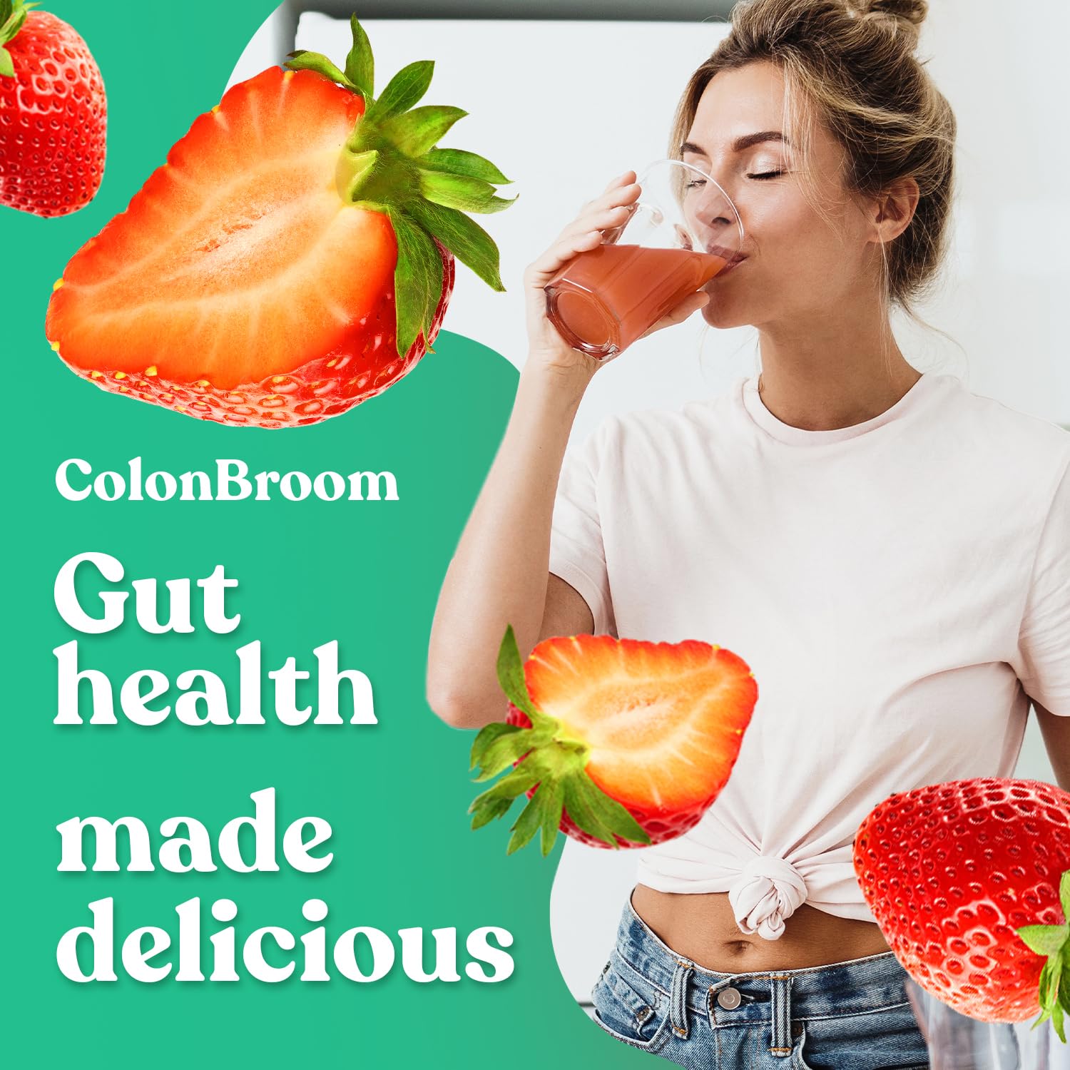 ColonBroom Psyllium Husk Powder (Strawberry) - Colon Cleanse for Bloating Relief & Gut Health - Colon Broom Fiber Powder Drink - Vegan, Gluten Free, Non-GMO Fiber Powder Supplement, 50 Servings ColonBroom Au supplements