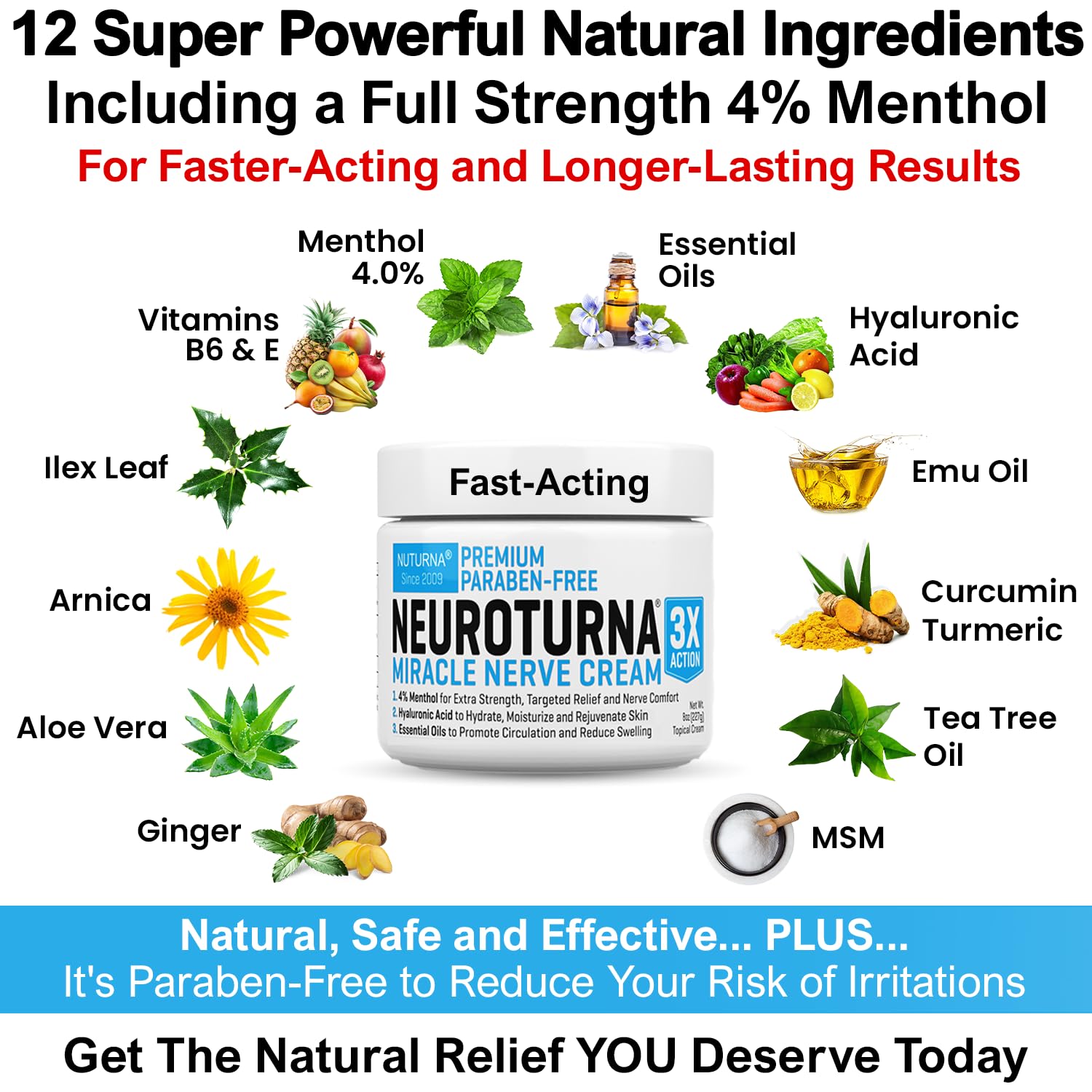 Neuropathy Nerve Relief Cream - Premium Nerve Cream 3X Action for Targeted Relief and Soothing Nerve Comfort - Maximum Strength with 4% Menthol Arnica MSM for Feet Hands Legs Toes & Back - Large 4 Oz Nuturna Au supplements