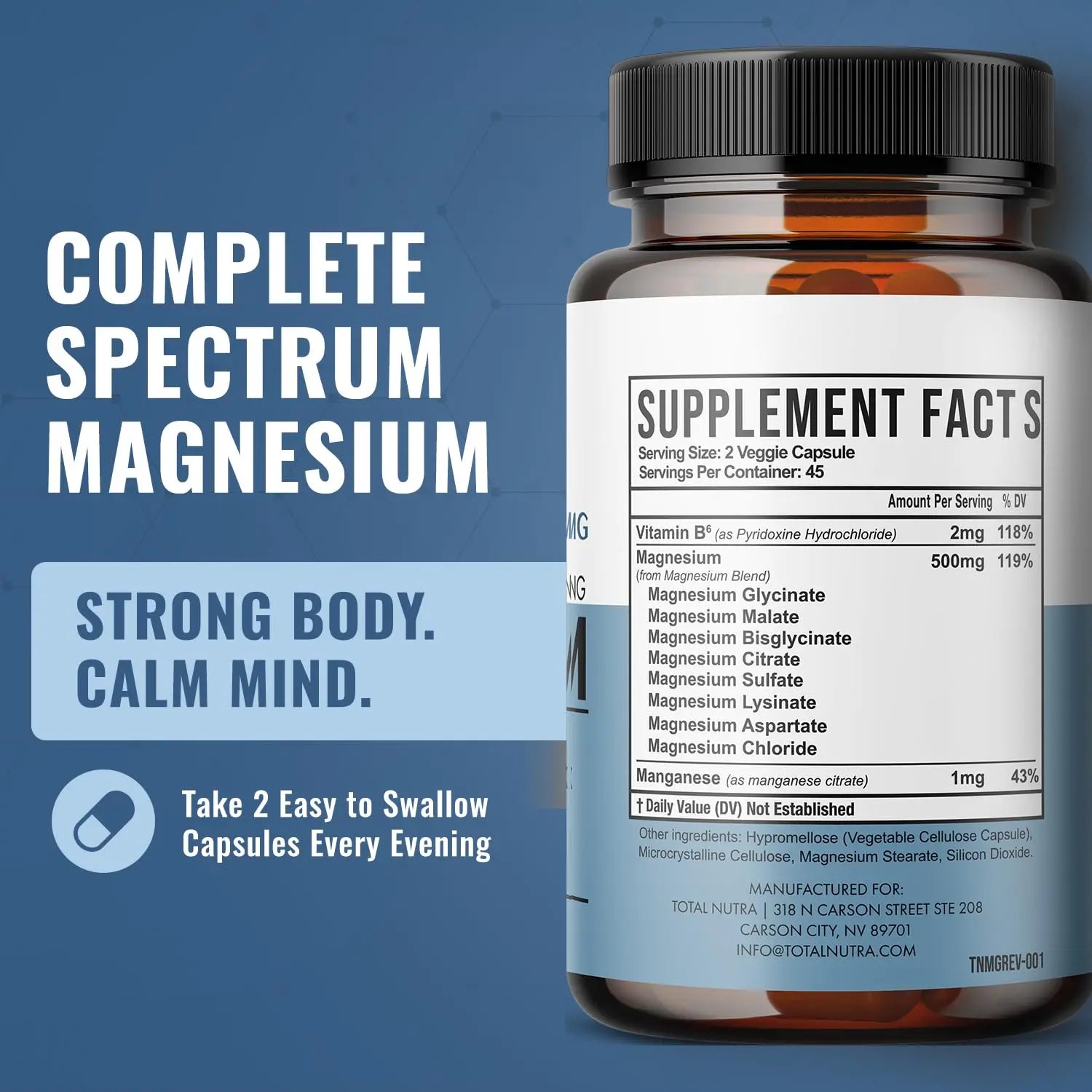 10-in-1 Magnesium Supplement 500 mg | High Absorption Magnesium Complex with Mag Glycinate, Citrate, Vitamin B6 Magnesium for Sleep, Muscle, Bone & Heart Health, Vegan & Gluten-Free, 45 Day Supply Total Nutra Au supplements