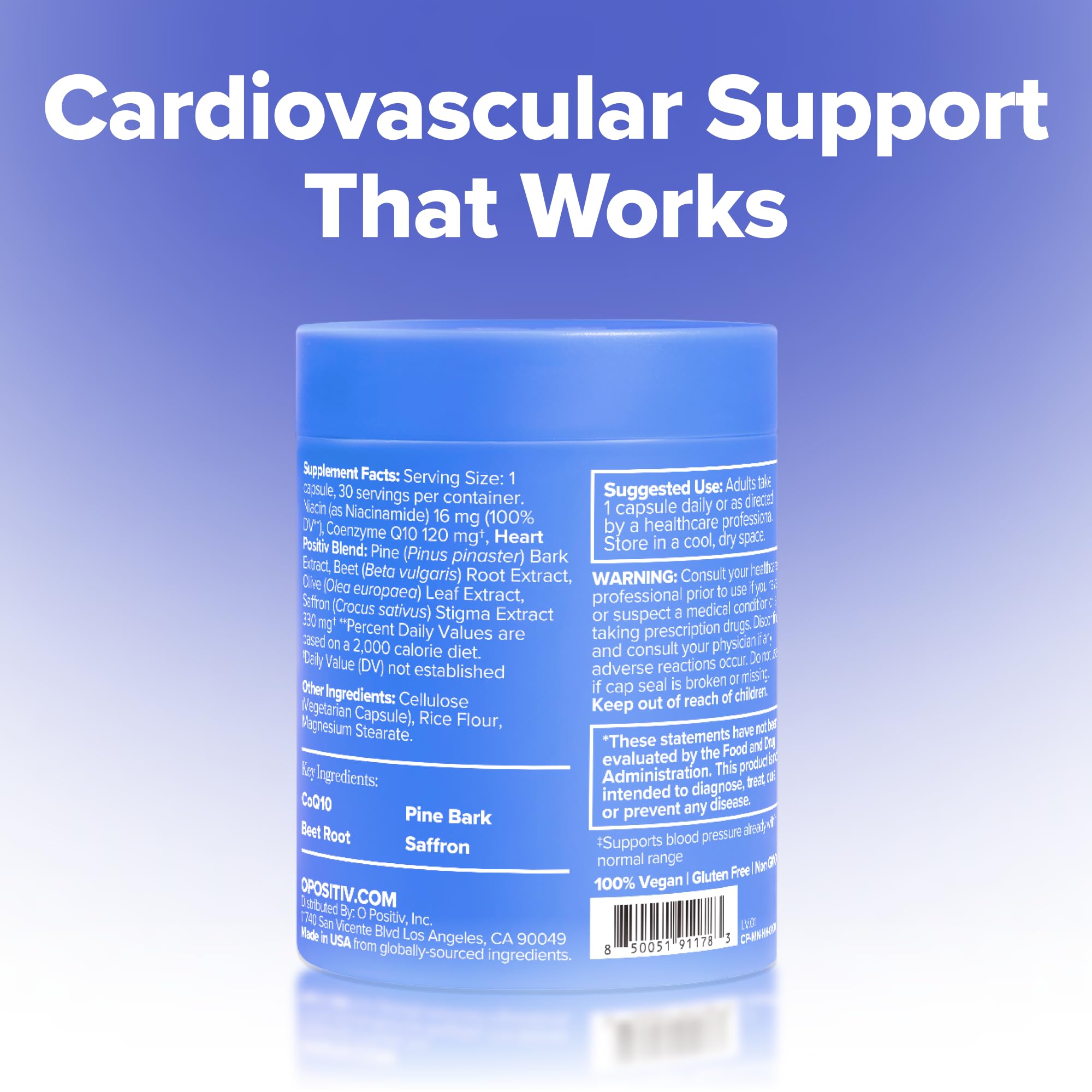 O Positiv MENO Heart + Blood Pressure Support Capsules – Daily Support for Healthy Circulation, Stress Management & Blood Pressure – with CoQ10, Beets, Pine Bark & Saffron – 30 Servings O Positiv Au supplements
