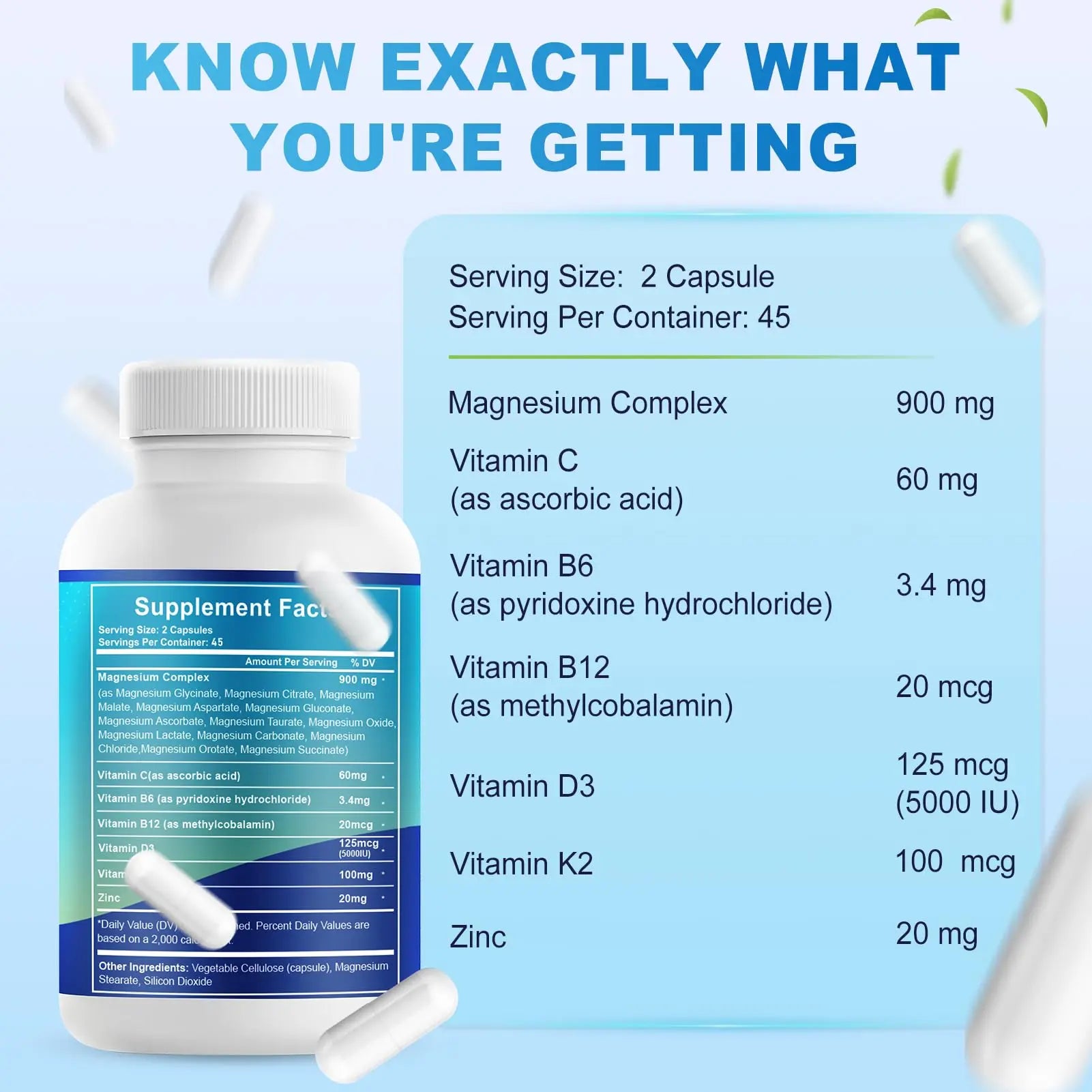VYXION Magnesium Complex 900mg per Serving – High Absorption Magnesium Glycinate with Vitamin D3 K2 Zinc & B Vitamins – Sleep, Calm, Muscle & Nerve Support – 90 Capsules Vyxion Au supplements