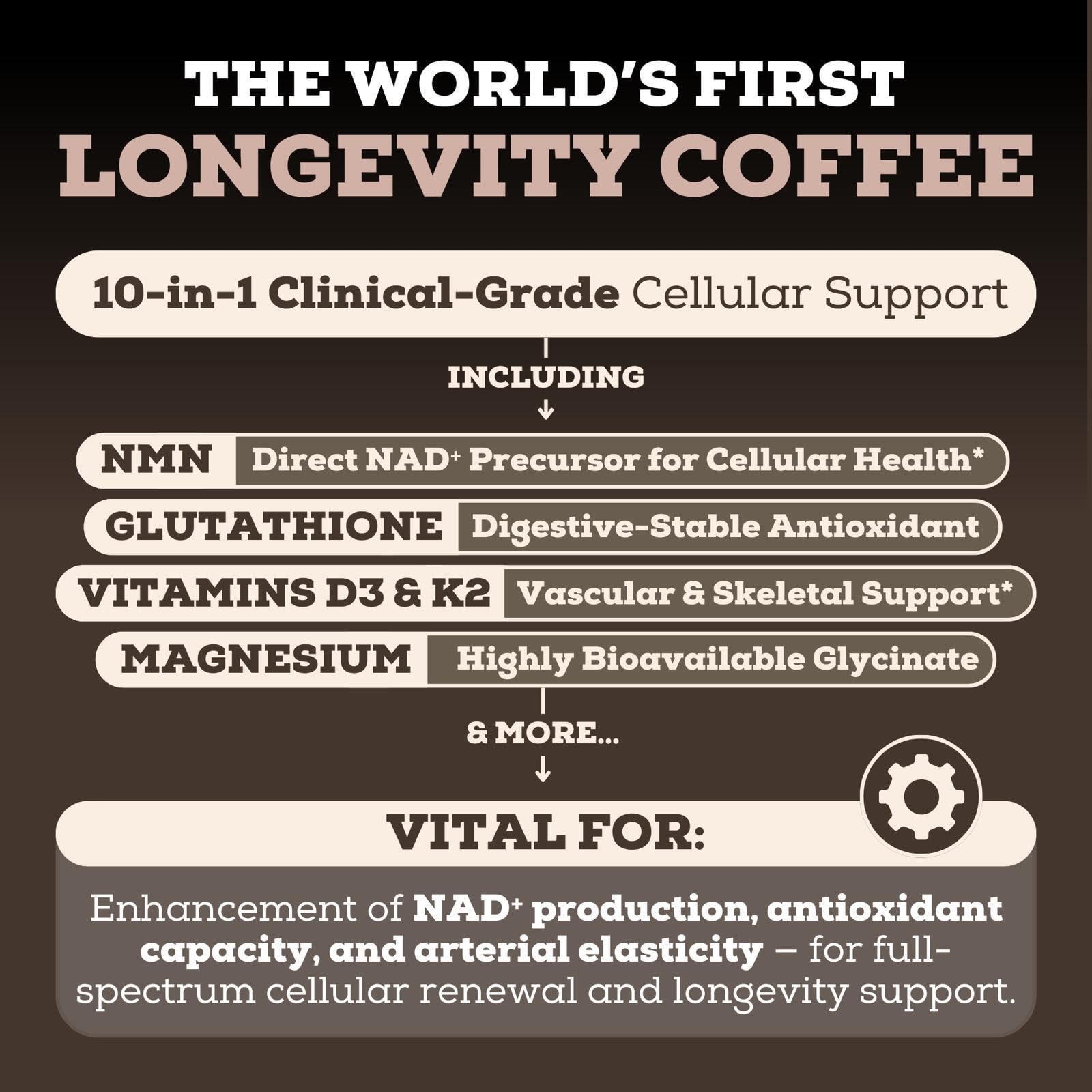 Black Forest Longevity Mix Liquid NAD+ Alternative Mocha Coffee 10-in-1 with NMN 250mg, Glutathione 250mg, TMG, Magnesium Glycinate, Vitamins D3 K2 C B12, High Polyphenol Cocoa, 30 Servings Black Forest Au supplements