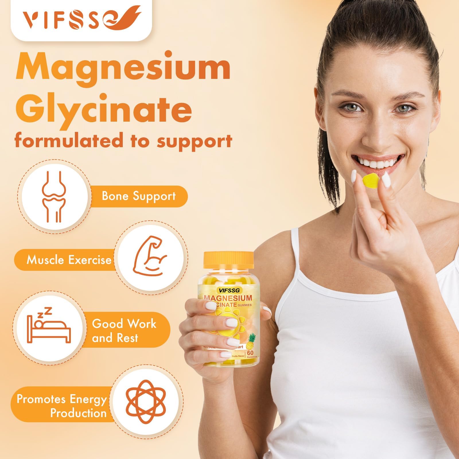 VIFSSG Magnesium Glycinate Gummies 500 Mg, Triple Magnesium Complex Sugar-Free Gummies with Malate 400 Mg, Citrate 400 Mg, Magnesium Supplement Chewable for Women & Men Vegan, Organic 60 Count VIFSSG Au supplements