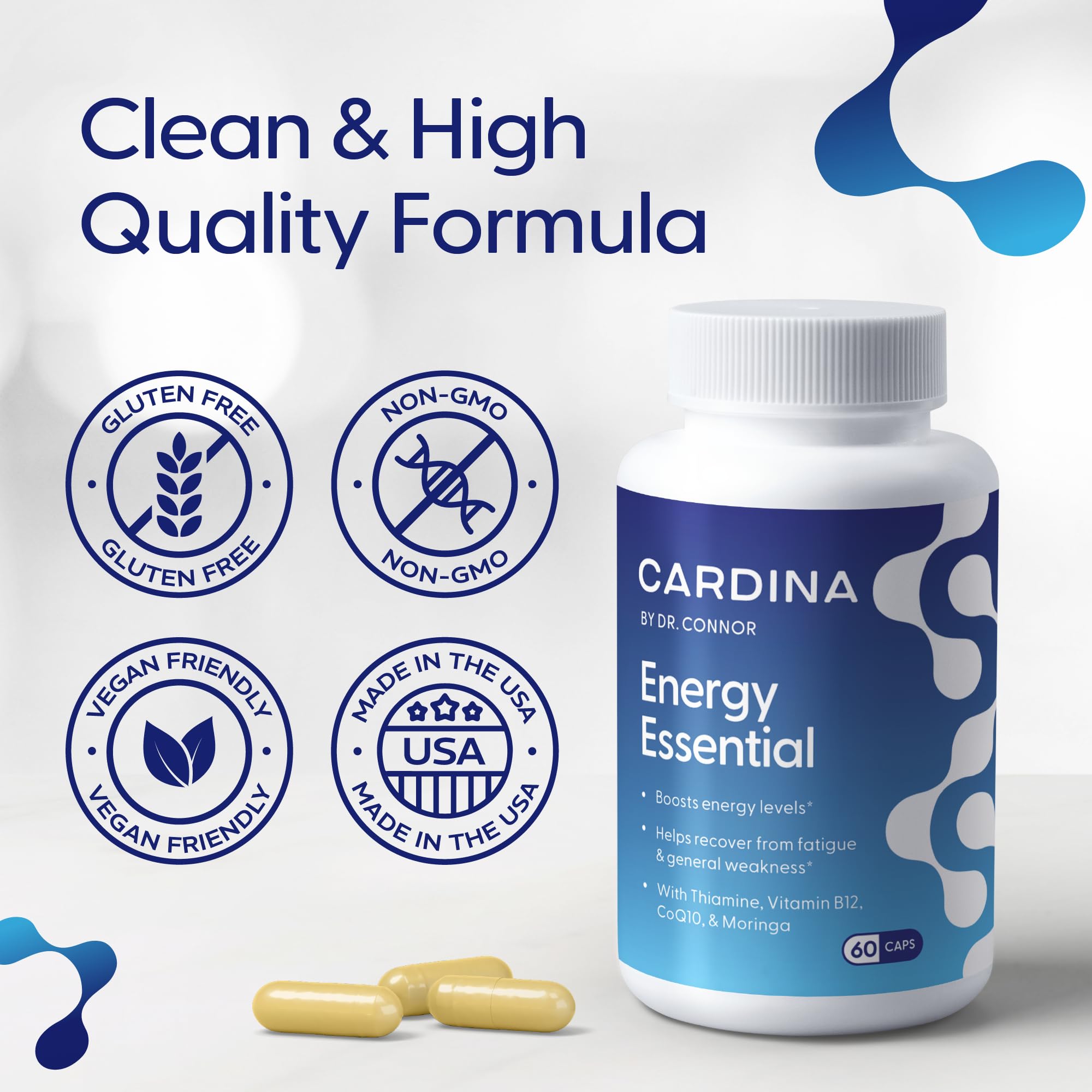CARDINA B12 Vitamins for Women and Men - Brain Supplements for Memory and Focus with Thiamine B1 Supplement and COQ10 - Brain Memory Support - Non-GMO and Vegan B12 Supplement, 60 Ct CARDINA Au supplements