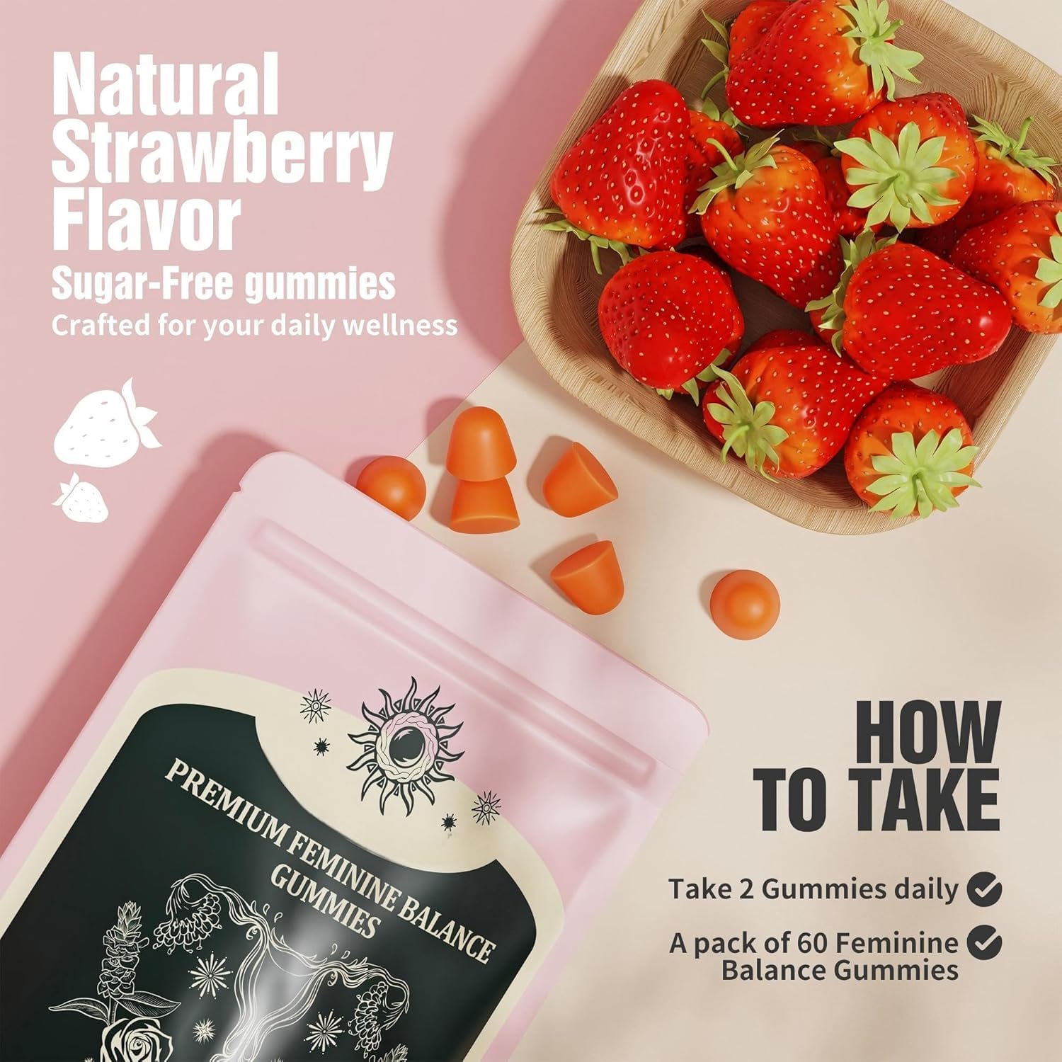 NIUSISE Feminine Balance Gummies, Premium Balance Supplement for Women PH Health, Immune Support, Energy Support, Vegan, Gluten-Free, Strawberry Flavor, Delicious 60 Gummies, 1 Pack 30 Servings NIUSISE Au supplements