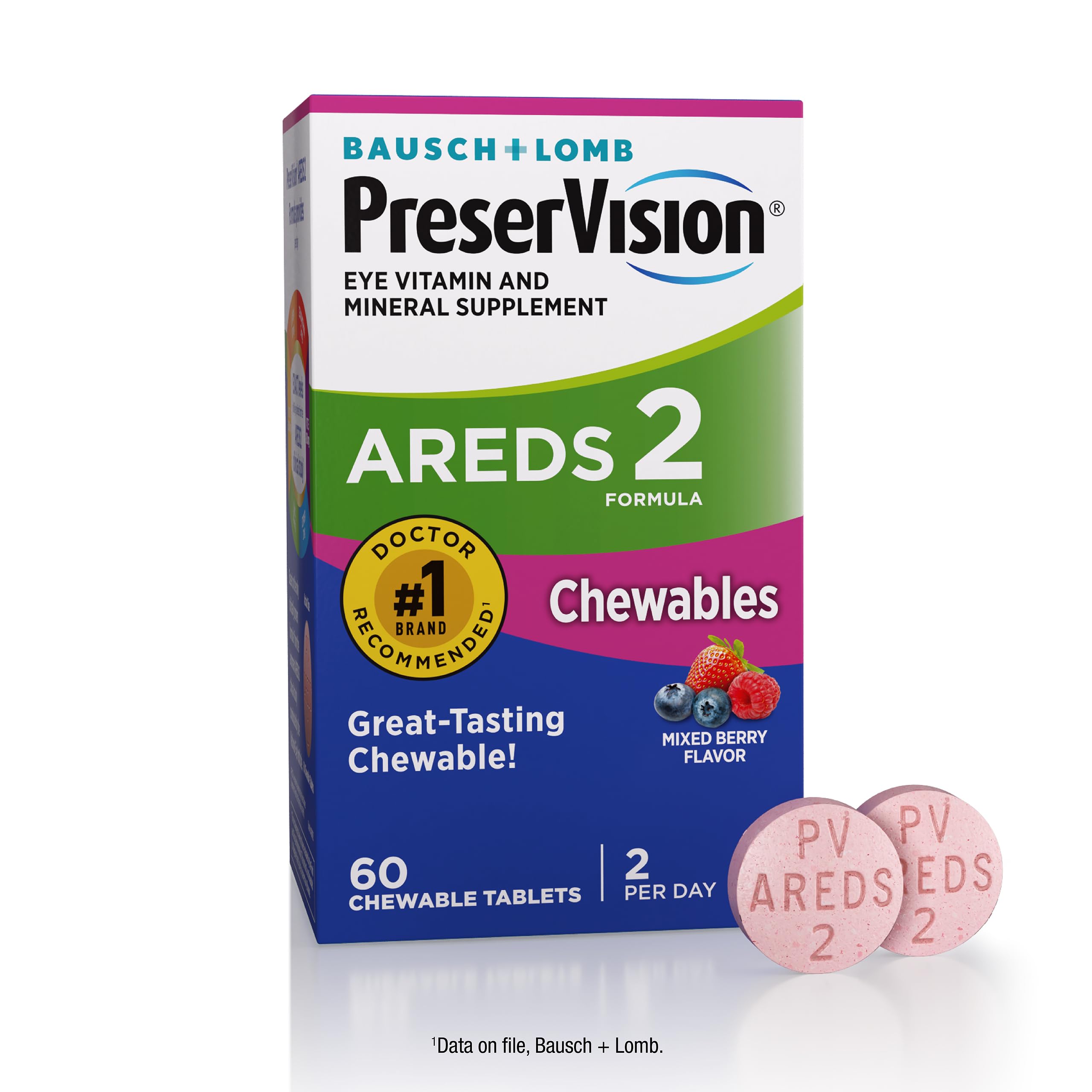 PreserVision AREDS 2 Eye Vitamins, #1 Eye Doctor Recommended Brand, Chewable Lutein and Zeaxanthin Supplement with Vitamin C, Vitamin E,Zinc, and Copper, Mixed Berry, 60 Tablets PreserVision Au supplements