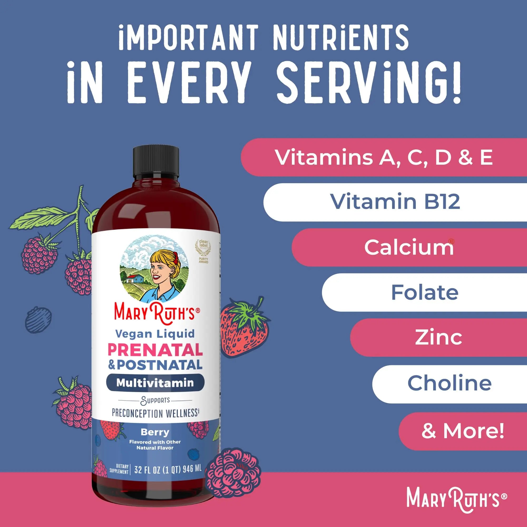 MARYRUTH'S Postnatal & Prenatal Vitamins for Women | Sugar Free | Selenium | Folate | Vegan | Non-GMO | Gluten Free | 32oz MARYRUTH'S Au supplements