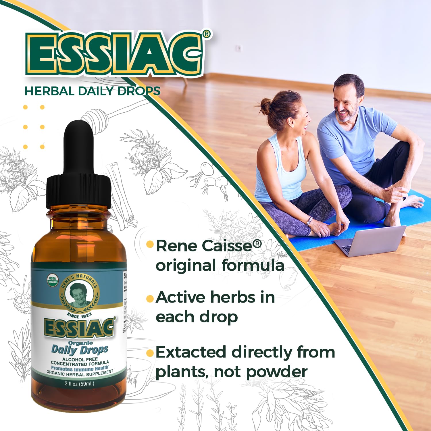 Essiac Original Tea USDA Organic Daily Drops for Enhanced Lymphatic Drainage and Immune Support | Alcohol Free Concentrated Formula | 2oz (59ml) Essiac Au supplements