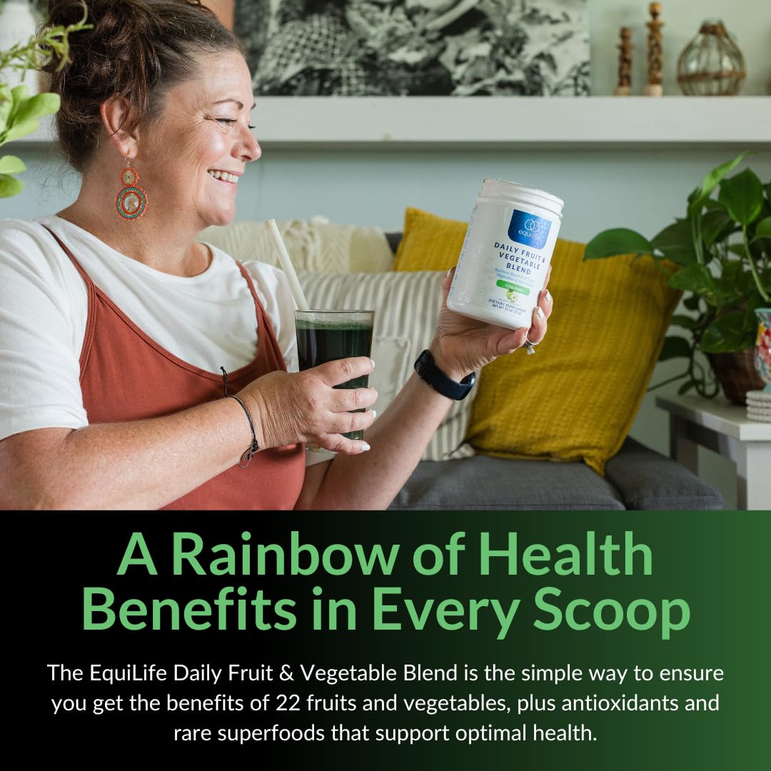 Equilife Daily Fruit & Vegetable Blend, Superfood Antioxidant Supplement, Crisp Apple Flavor with Vitamin C, Fiber, and 9 Essential Amino Acids, Supports Energy, Vegan, 14 Single Serve Packets Equilife Au supplements