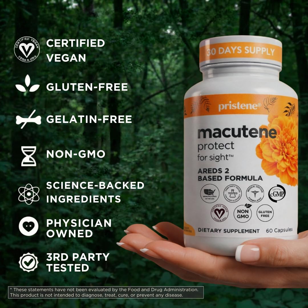 Macutene Protect Eye Vitamins for Macular Support Areds 2 with Lutein and Zeaxanthin Supplements (25mg/5mg) – Doctor Formulated Bilberry Supplement for Eyes, Lab Tested, Vegan (60 Capsules) Pristene Au supplements