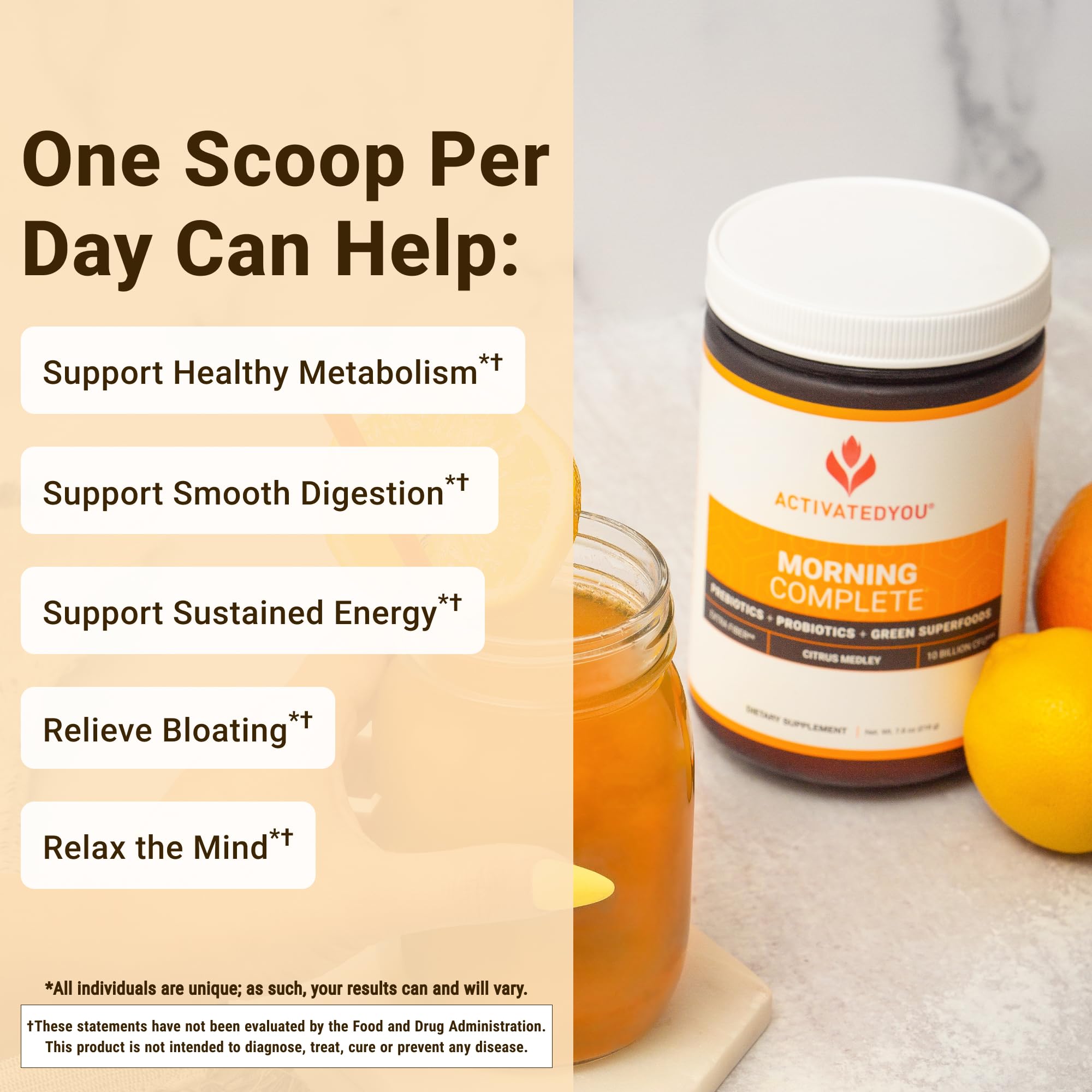 ACTIVATEDYOU Morning Complete Daily Wellness Greens Superfood Drink Mix for Gut Health w/Prebiotics, Probiotics, Antioxidants, Green Superfoods, 10 Billion CFUs, 30 Servings (Citrus) ACTIVATEDYOU Au supplements