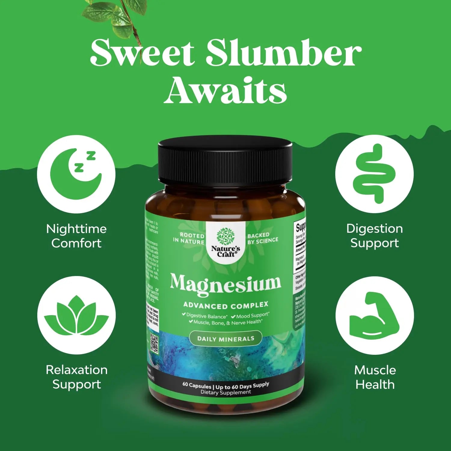 High Absorption Magnesium Complex Supplement - Magnesium Oxide 500mg with Citrate 500mg for Sleep and Mood Support - Pure Citrate per Serving for Muscle Stomach and Digestion - 60 Count Natures Craft Au supplements