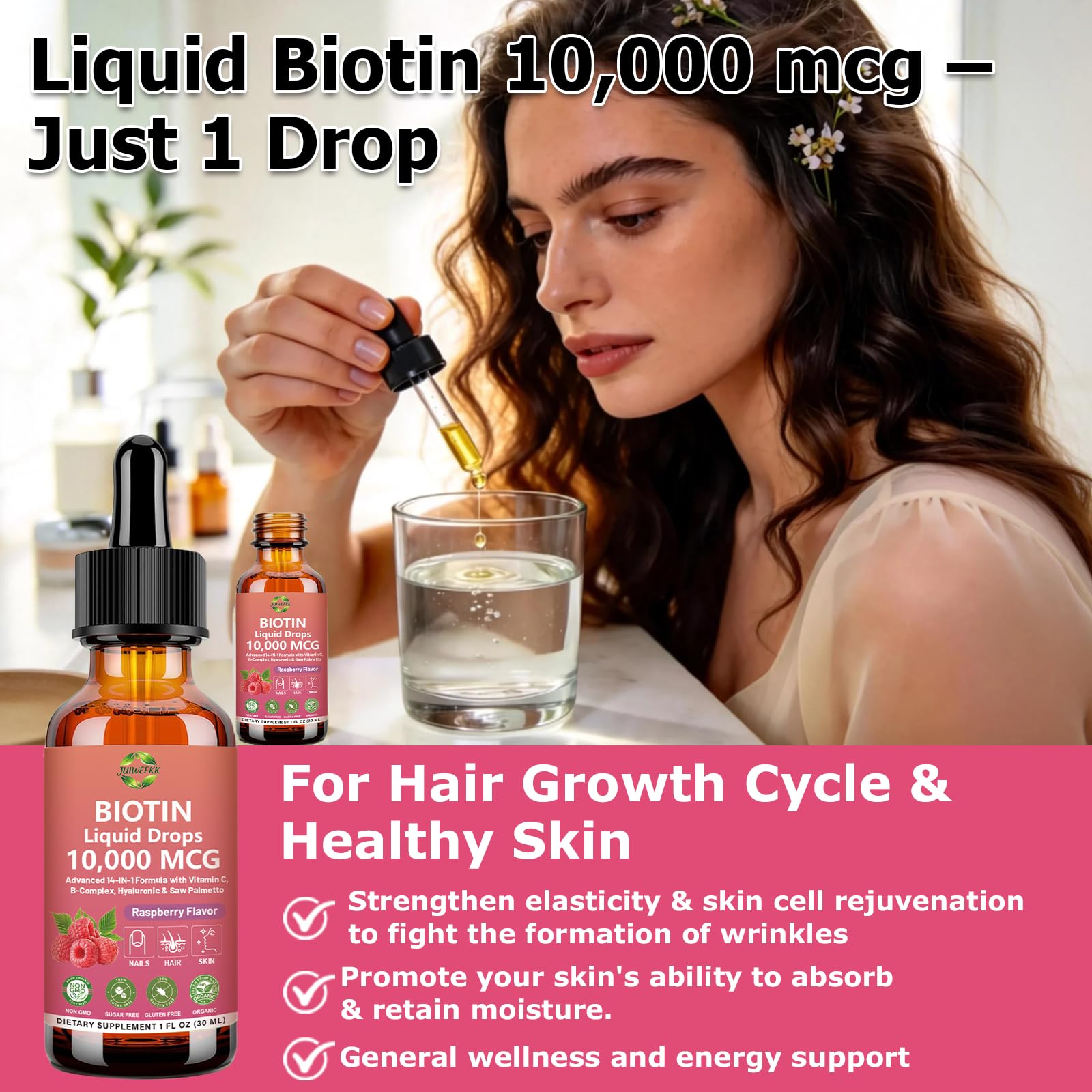 Pure Biotin 10000mcg Liquid Drop Optimal Solutions Hair Skin & Nails Vitamins Support w. Collagen Keratin Hyaluronic Acid Saw Palmetto, Biotin(Vitamin B7) for Hair Growth & Cellular Energy JUIWEFKK Au supplements