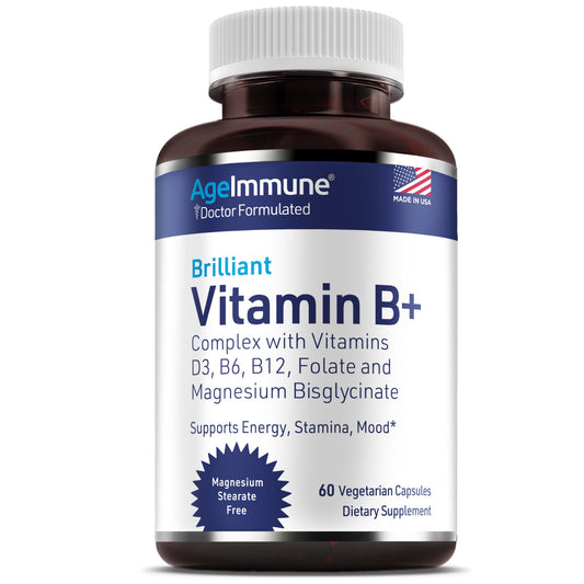 AgeImmune Vitamin B Complex with Vitamin D3 B12 B6 Magnesium Bisglycinate and Folate as Methylfolate - Doctor Formulated Methylated B Complex Supplement AgeImmuneUS supplements