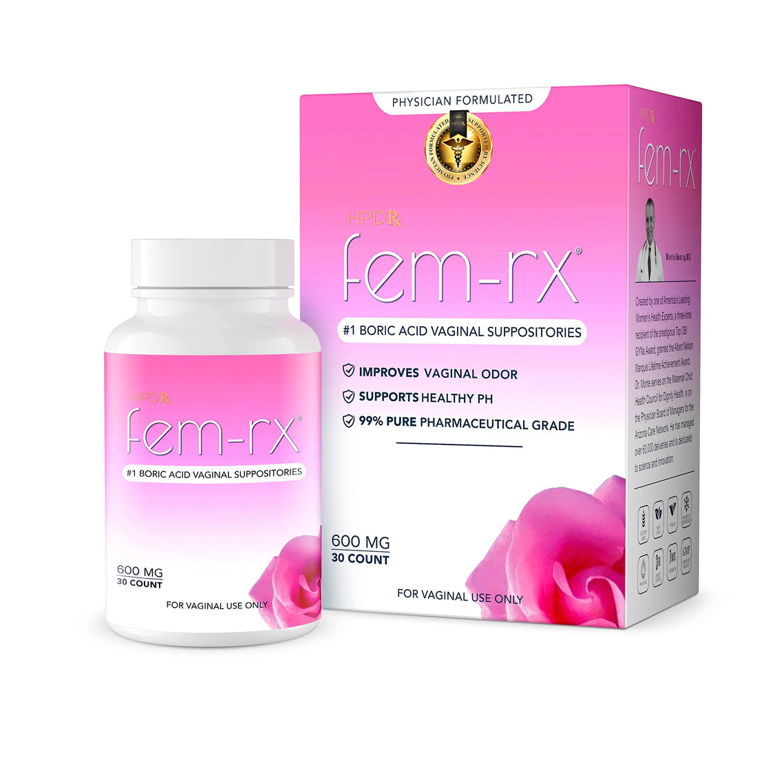 HPD Rx Fem-Rx Boric Acid Vaginal Suppositories for Women – Help Balance Vaginal pH, Eliminate Vaginal Odor – Dr Formulated Feminine Health Support – 30 Capsules Pack of 1 HPD Rx uk supplements
