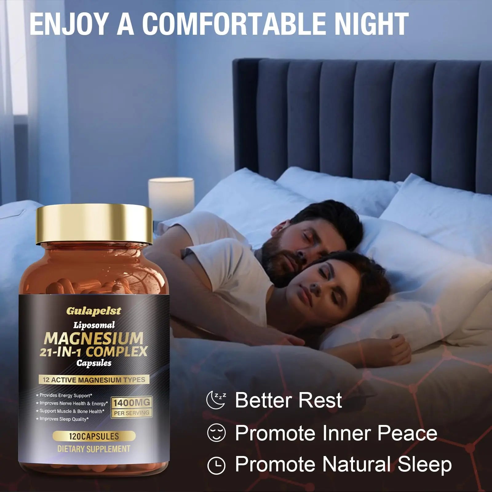 21 in 1 Liposomal 1400mg Magnesium Complex (Citrate, Glycinate, Malate etc) Capsule - 12 Active Types Magnesium with Vitamin D3, B6, B12, C, Ashwagandha & CoQ10 for Women & Men - Support Bone & Muscle Gulapelst Au supplements