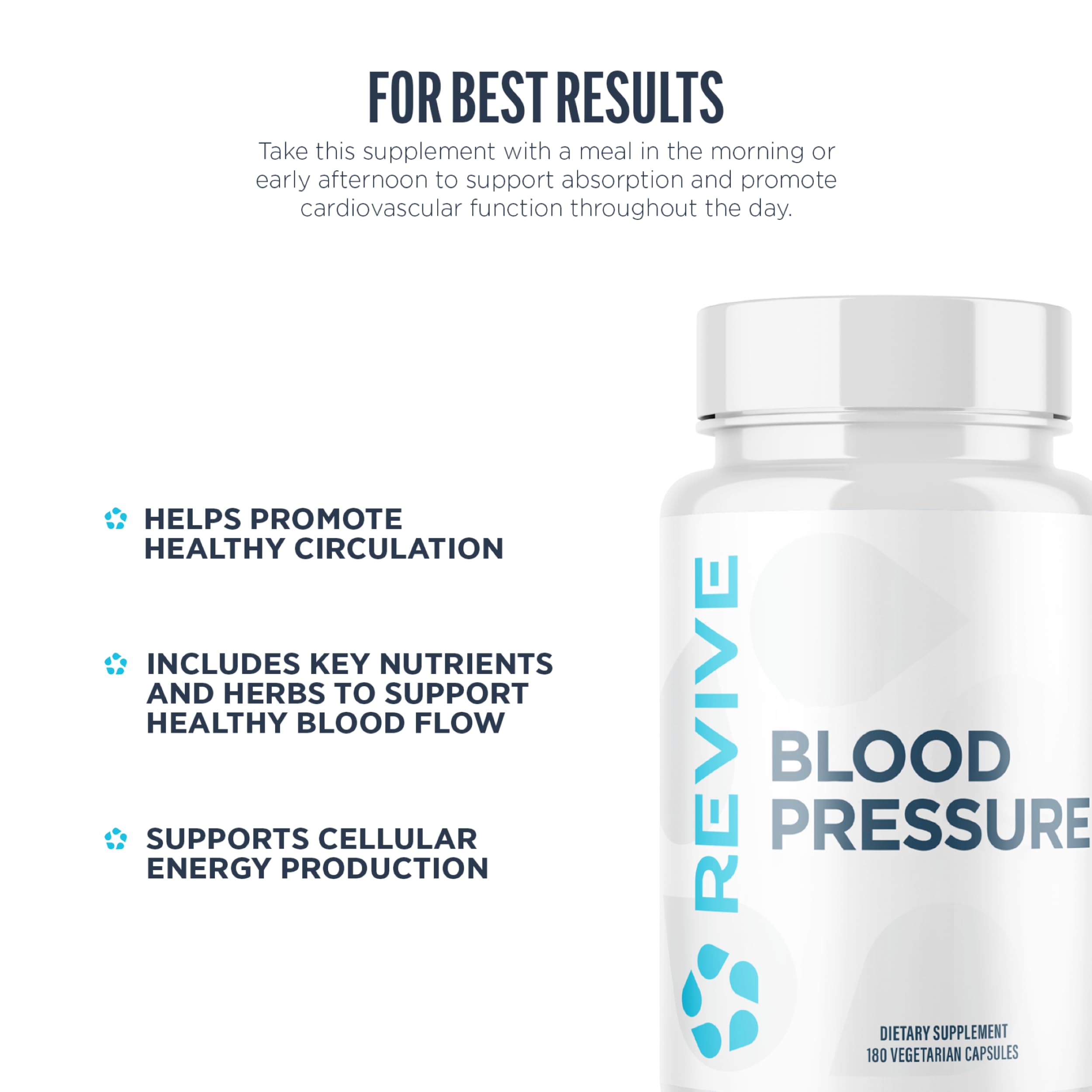 Revive MD Blood Pressure Support Supplement - Supports Heart and Circulatory Health, Energy & Daily Wellness - Magnesium, Potassium, Folic Acid & Garlic Formula (180 Vegetarian Capsules, 60 Servings) Revive Au supplements
