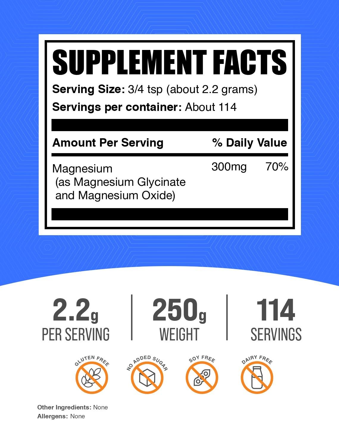 BulkSupplements.com Magnesium Glycinate Powder - Magnesium Glycinate 300mg, Highly Absorbable - Gluten Free, 2.2g per Serving, 250g (8.8 oz) (Pack of 1) BulkSupplements Au supplements