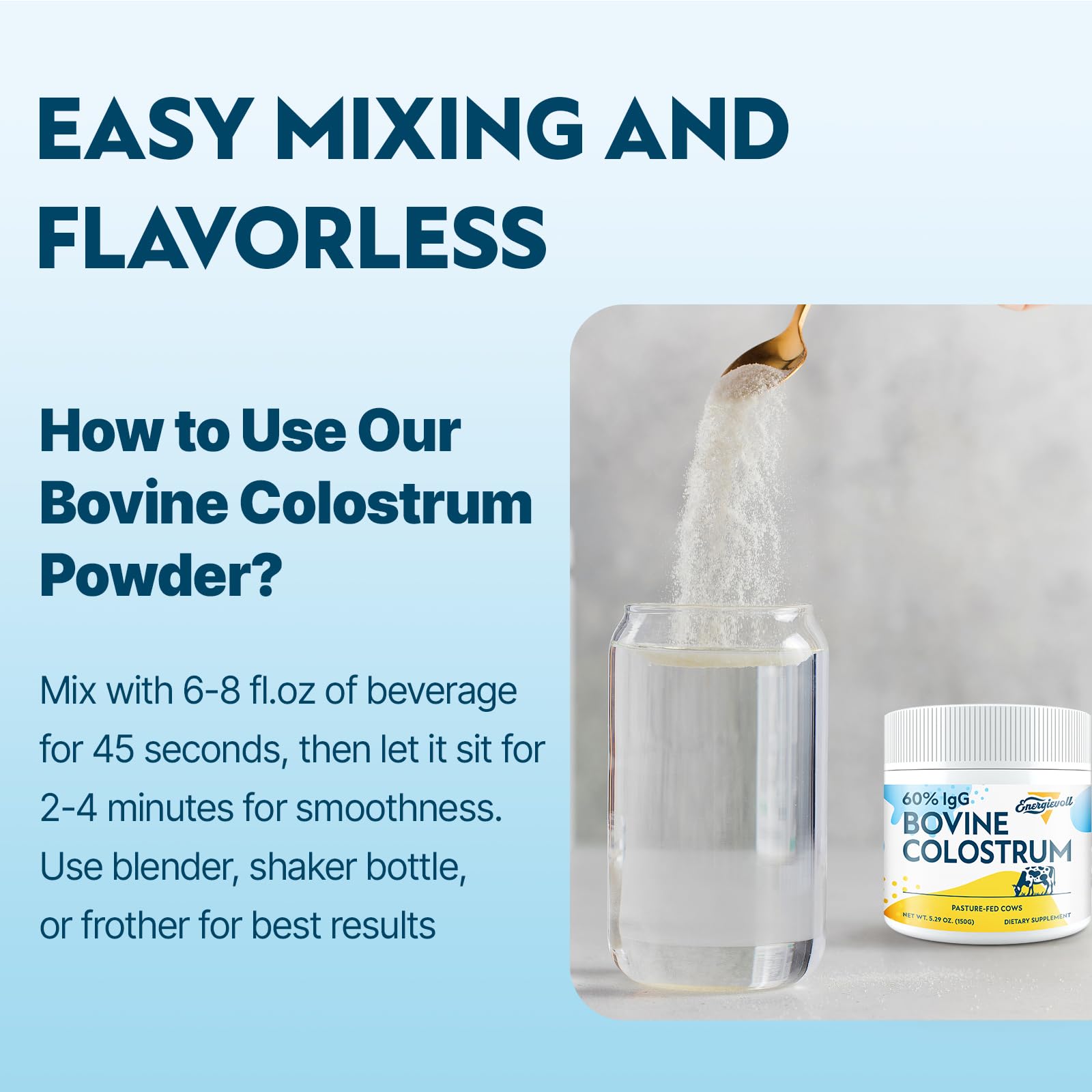 Energievoll Bovine Colostrum Supplement Powder - 60% IgG 3000 mg for Gut, Hair Growth, Beauty, and Immune, Easy to Mix, Unflavored (50 Servings) Energievoll Au supplements