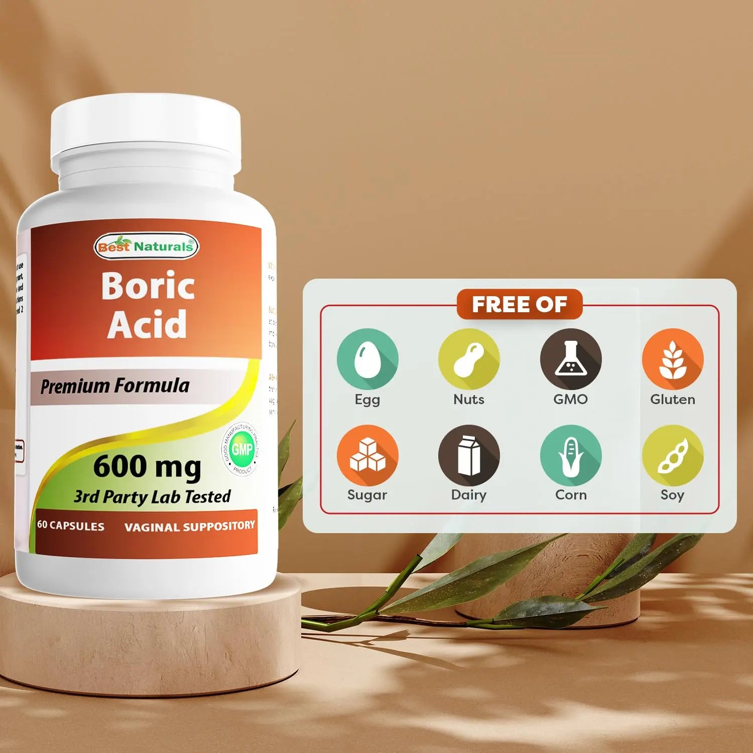 Best Naturals Boric Acid Vaginal Suppositories - Made in USA - USP Medical Grade Fine Powder, Easy Dissolve, Third Party Tested - 60 Count Best Naturals Au supplements