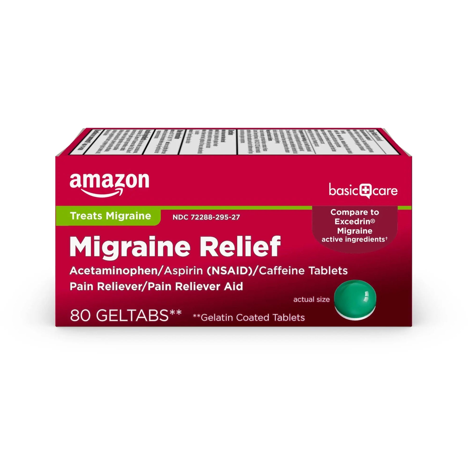 Amazon Basic Care Migraine Relief Geltabs, Pain Reliever, Acetaminophen 250 mg, Aspirin 250 mg (NSAID) and Caffeine 65 mg, Headache Relief, 80 Count Amazon Basic Care Au supplements
