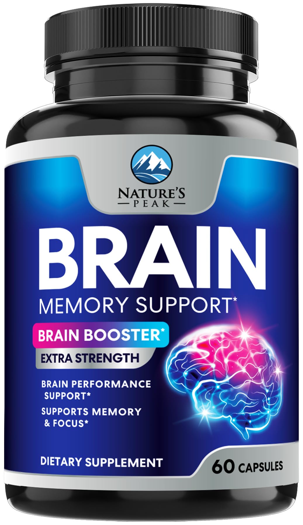 Brain Memory Supplement - 3X Strength Nootropics for Concentration, Clarity & Focus Support - Brain Health Cognitive Vitamins with Bacopa, Phosphatidylserine & DMAE, Brain Booster Pills, 60 Capsules Nature's Peak Au supplements