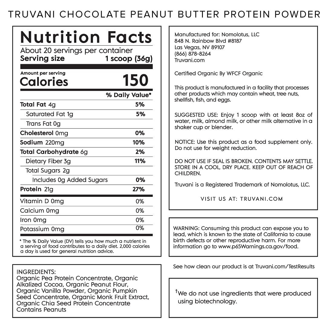 Truvani Vegan Chocolate Peanut Butter Protein Powder - 20g Plant-Based Protein, Gluten Truvani Au supplements